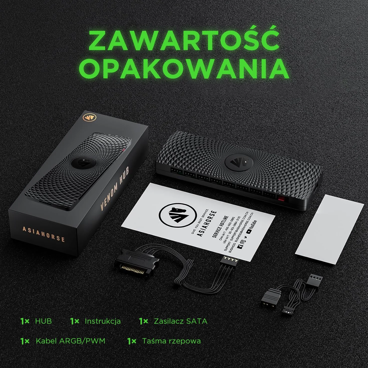 AsiaHorse 9-portowy koncentrator wentylatora ARGB/PWM 2 w 1, dystrybutor z zasilaniem SATA, adapter 12V4PIN PWM, 5V3PIN ARGB, koncentrator sterowania płytą główną, zarządzanie kablami