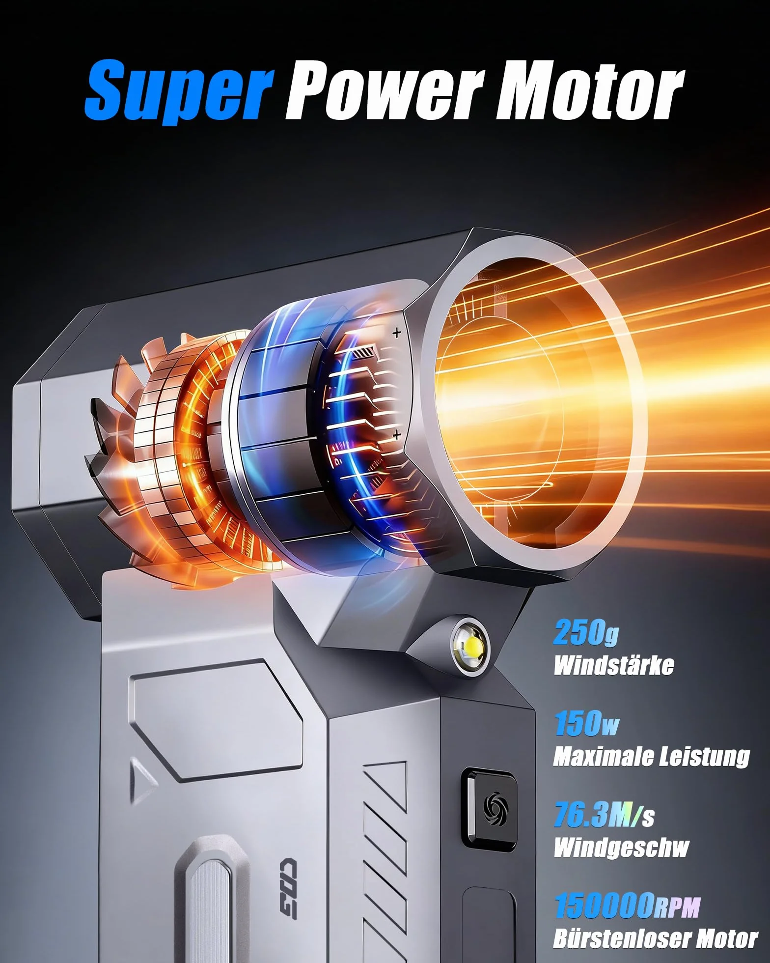 HAOFOYFUN Electric Air Duster 150 000 obr./min 4-stopniowa dmuchawa z wyświetlaczem LED