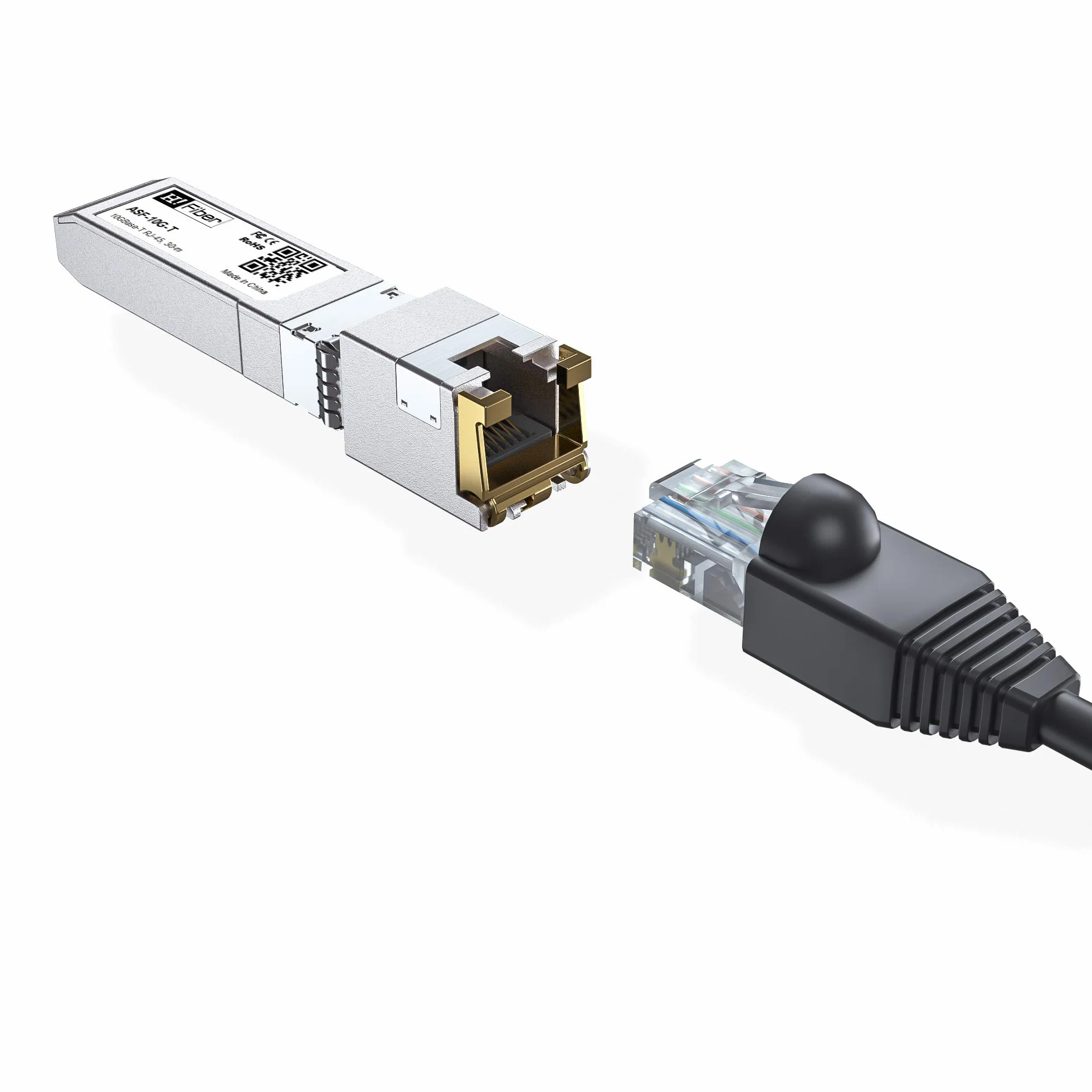 H!Fiber.com Transceiver 10G SFP+ do RJ45, moduł miedziany 10GBASE-T SFP+, kompatybilny z Ubiquiti Unifi UF-RJ45-10G, Mikrotik, Fortinet, TP-Link itp. (CAT.6a/CAT7, 30 m)
