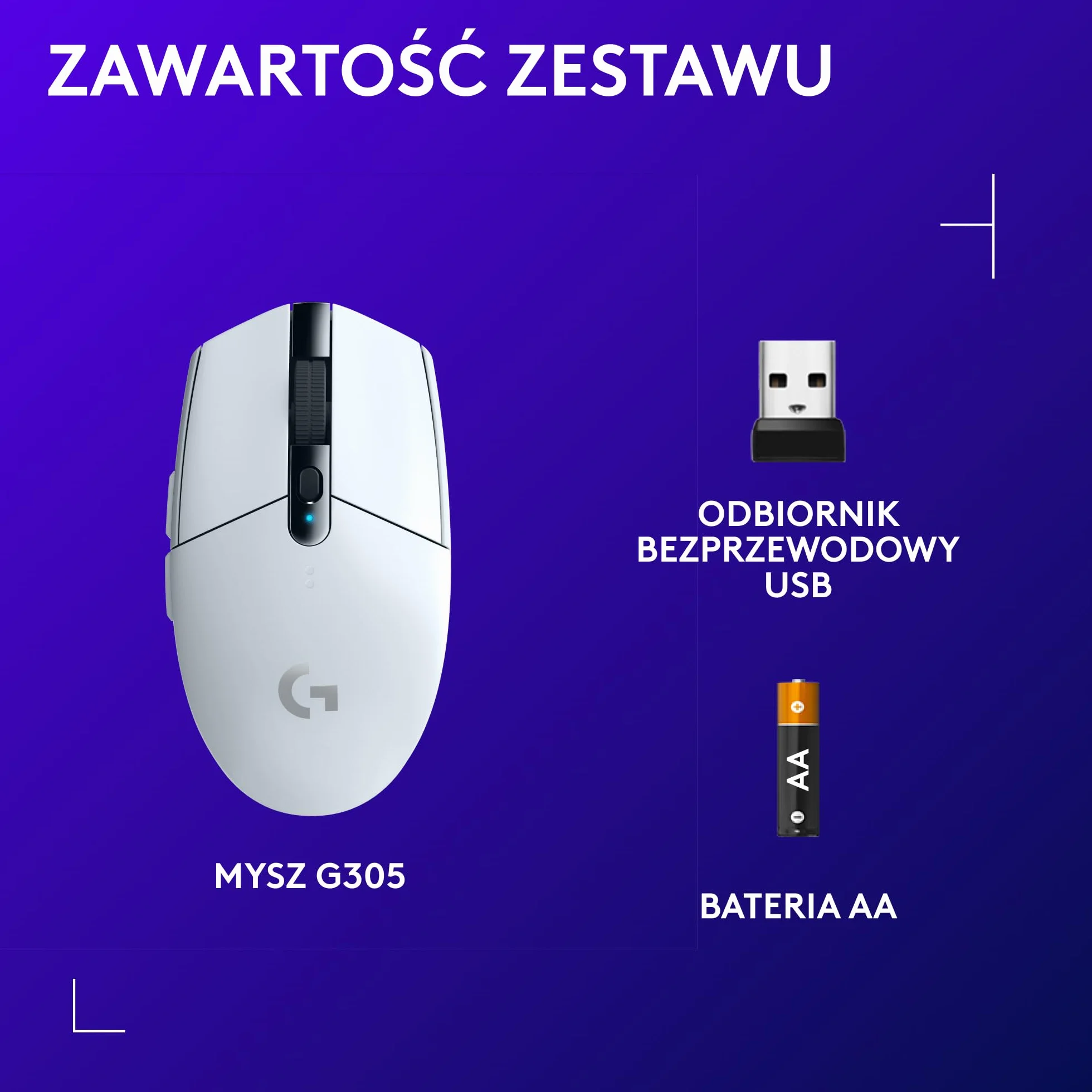 Logitech G G305 LIGHTSPEED, bezprzewodowa mysz do gier, czujnik HERO 12K, 12 000 DPI, lekka, 6 programowalnych przycisków, żywotność baterii 250 h, pamięć wbudowana, PC/Mac - Biały