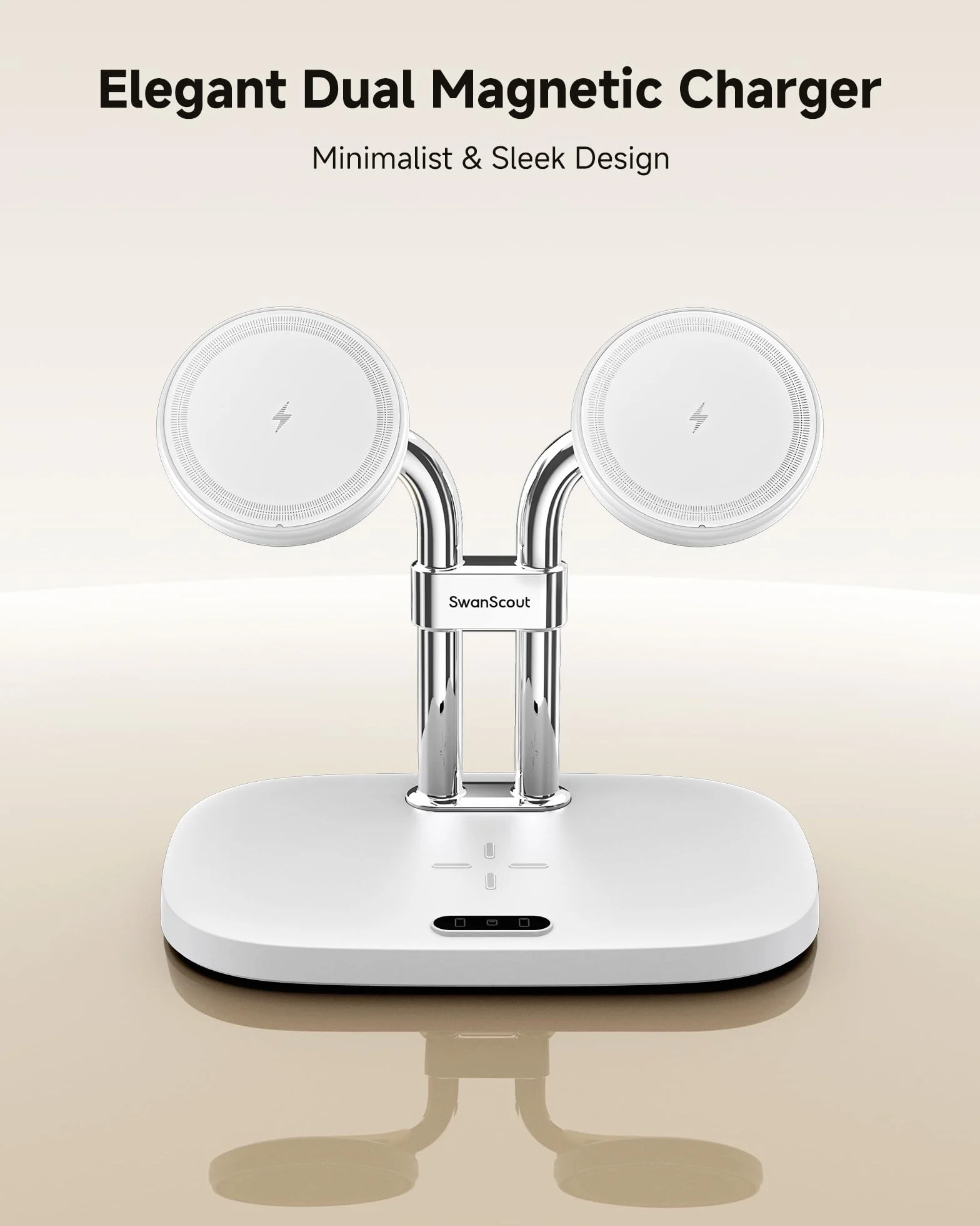 SwanScout 706M Indukcyjna stacja ładująca Mag-Safe do iPhone 17/Air/16/15/14/13, AirPods Pro 4/3, bezprzewodowa ładowarka 2 urządzenia