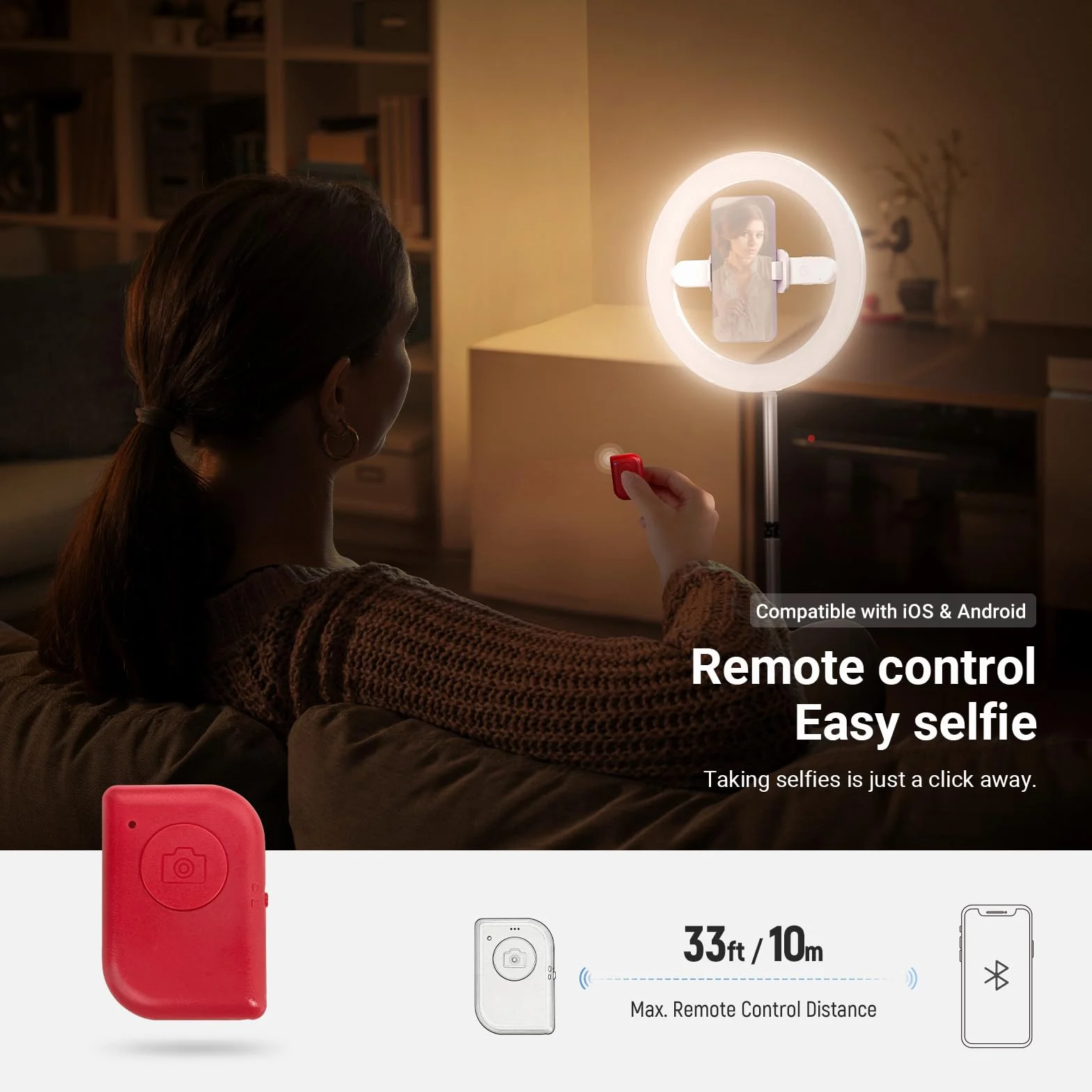 NEEWER Wersja wejściowa 25.4 cm 7W LED Ring Light ze stojakiem/uchwytem na telefon / 3 tryby kolorów, 175.3 cm teleskopowy pierścień do selfie, oświetlenie do iPhone Streaming Makeup Lash Studio