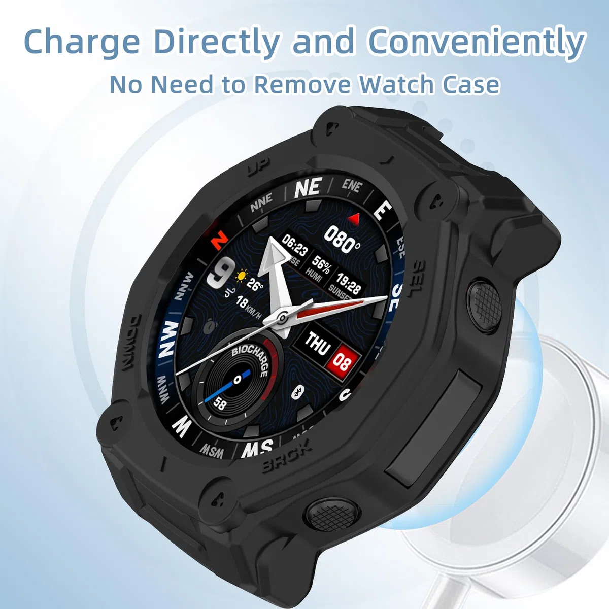 ZoRoll Etui ochronne z tworzywa TPU do Amazfit T-Rex 3 Pro 48 mm, odporne na upadki, miękkie silikonowe etui ochronne, kompatybilne z Amazfit T-Rex 3 Pro 48 mm, czarne