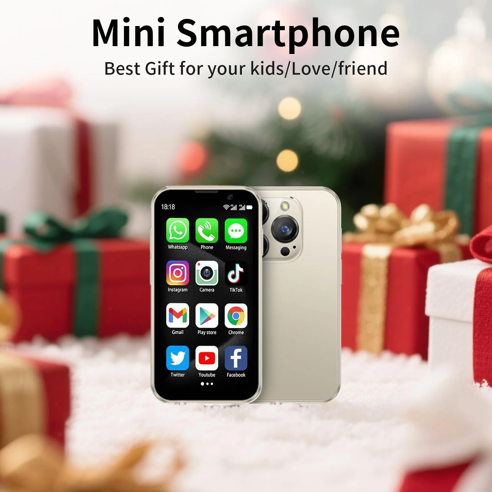 Mini telefon, 3,0" mini telefon, 3G, inteligentny telefon, 2 GB RAM 16 GB ROM, smartfon z systemem Android 9.0 dla dzieci, bateria rozpoznawania twarzy 900 mAh (złoty)