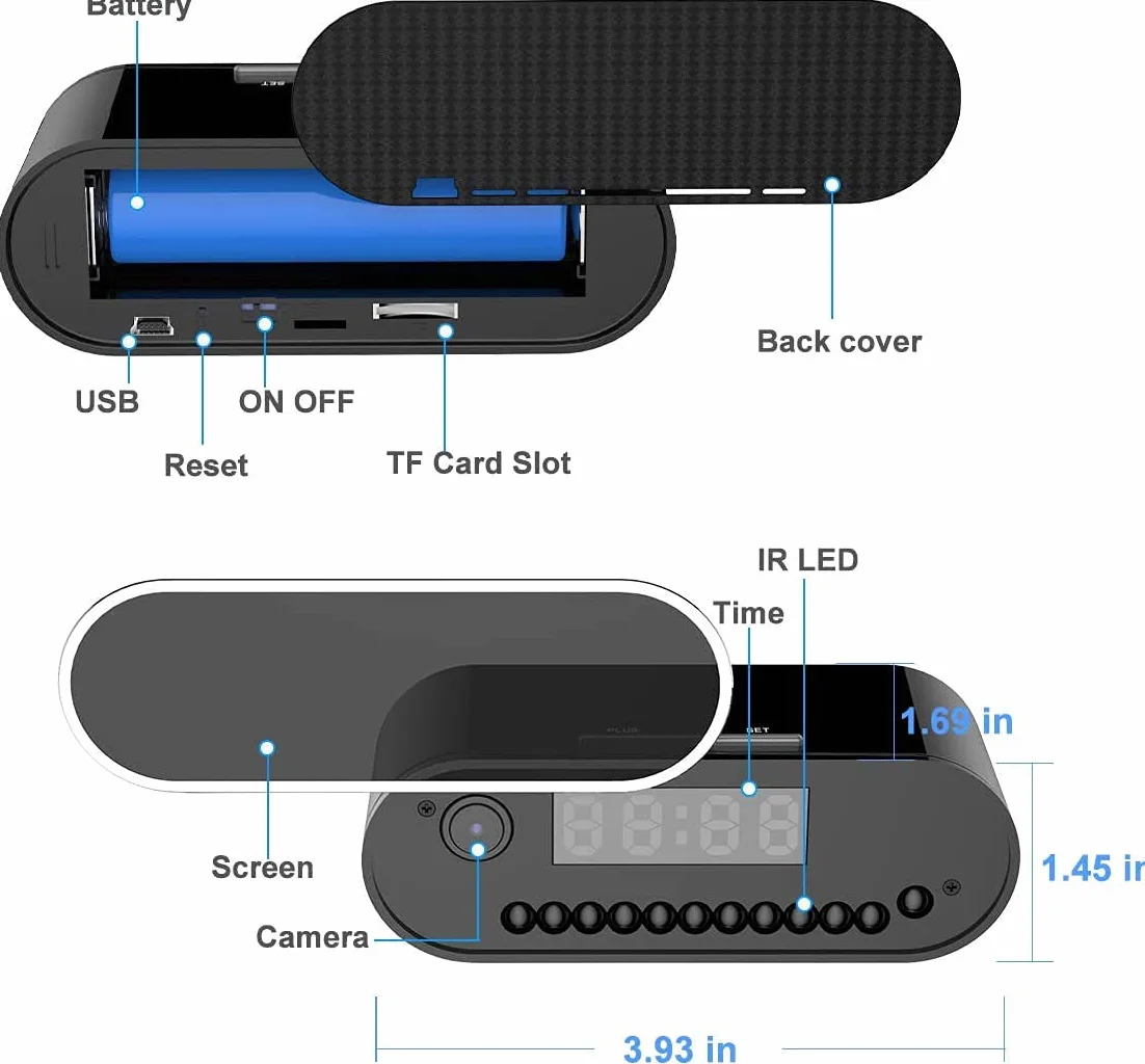 Budzik HD Kamera szpiegowska 4K - 1080P Mini DV WiFi z noktowizorem Pętla detekcji ruchu Ukryte nagrywanie szpiegowskie Bezprzewodowa kamera