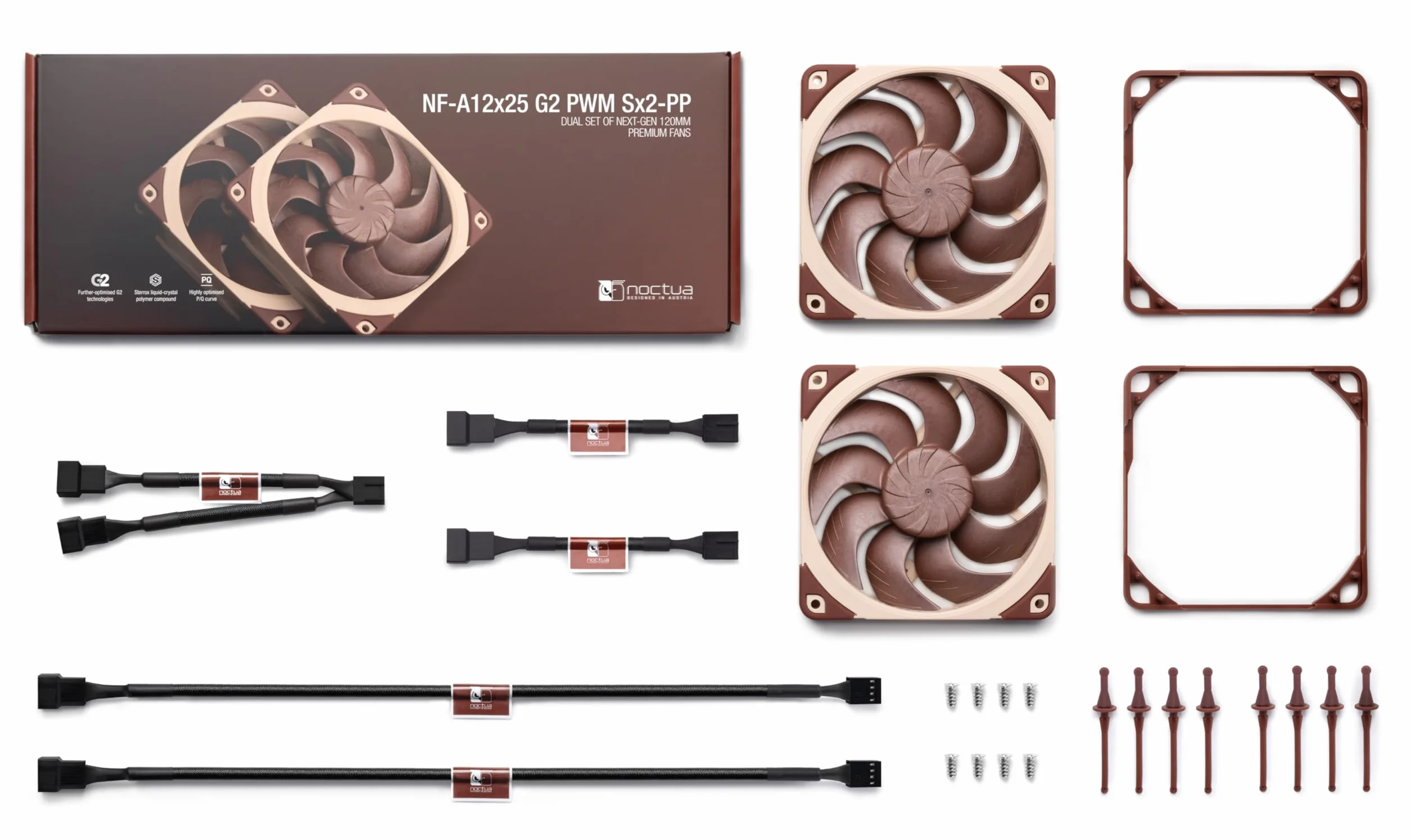 Noctua NF-A12x25 G2 PWM Sx2-PP Zestaw dwuwentylatorowy Push-Pull Brązowy