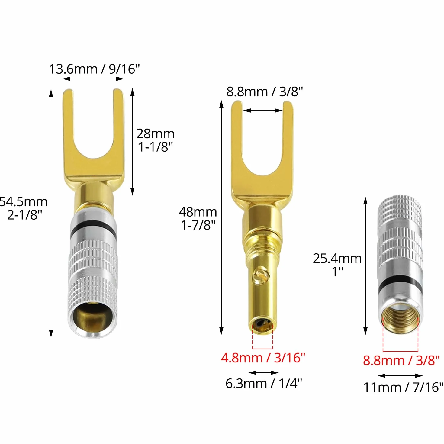 QWORK® 8 sztuk wtyków bananowych, końcówki kablowe 45 stopni, złącze łopaty głośnika