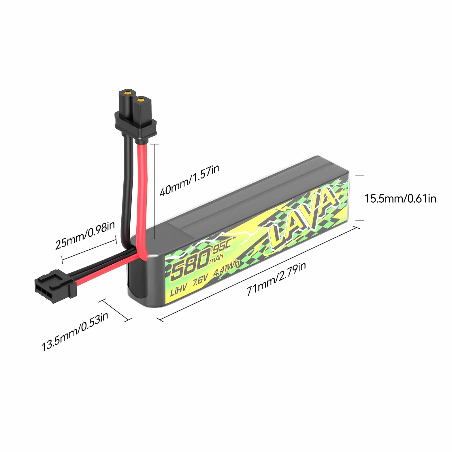BETAFPV 2 szt. Bateria Lava II 2S, 580 mAh, 7,6 V, 95C, LiHV, Lipo ze złączem XT30, JST-XH2.54, wtyczka ładująca kompatybilna z bezszczotkowym Whoop Drone Quadcopter Like Pavo Pico II, Pavo Femto