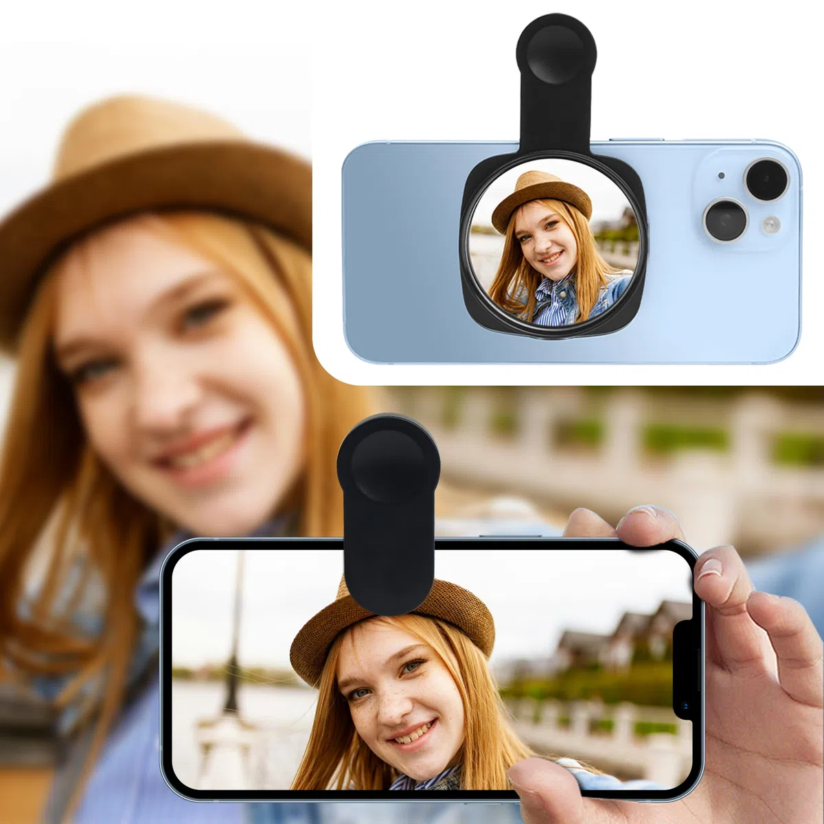 Lusterko do selfie z tyłu telefonu – zobacz, jak wyglądasz w tylnej kamerze – do zdjęć w wysokiej rozdzielczości (czarne)