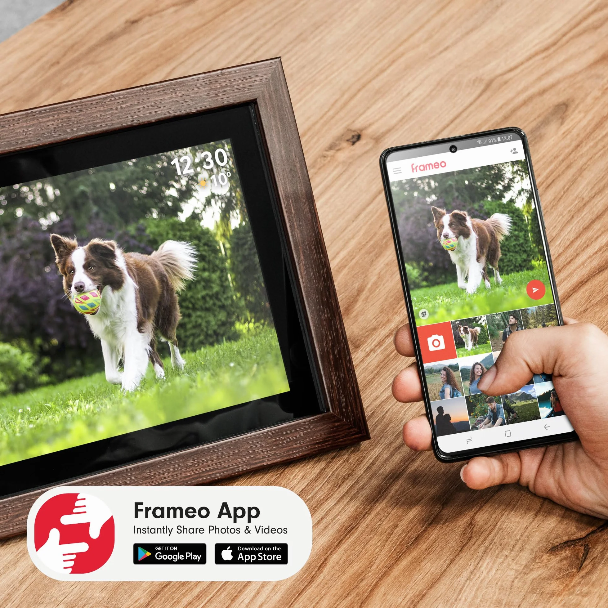 Krüger&Matz Cyfrowa Ramka na Zdjęcia FRAMEO 1280x800 px 10,1" Wi-Fi MicroSD Odtwarzanie Klipów Wideo Timer Pogoda Drewniana Ramka KM1102