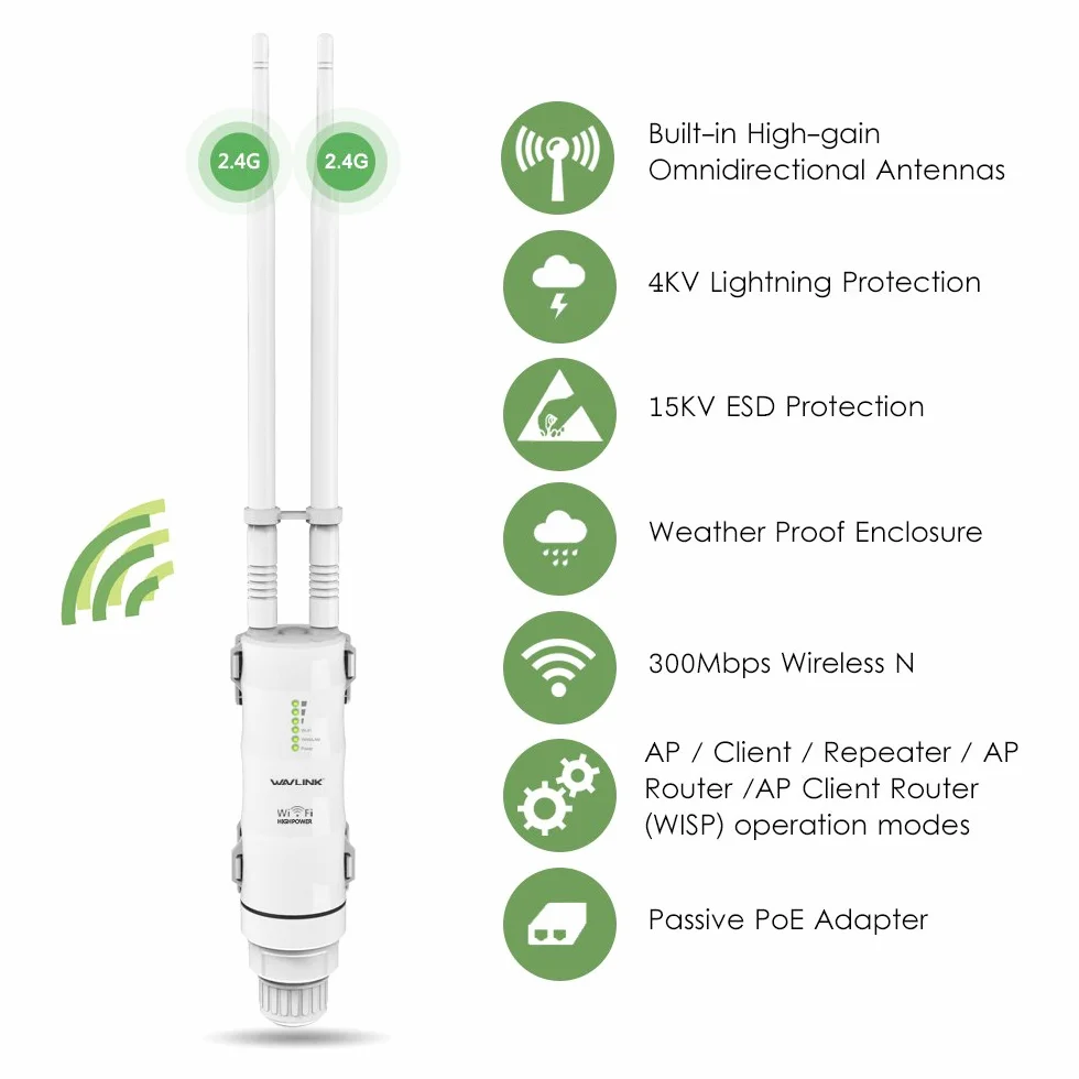 Wavlink N300 Wzmacniacz WiFi 2,4G Outdoor PoE Zewnętrzny