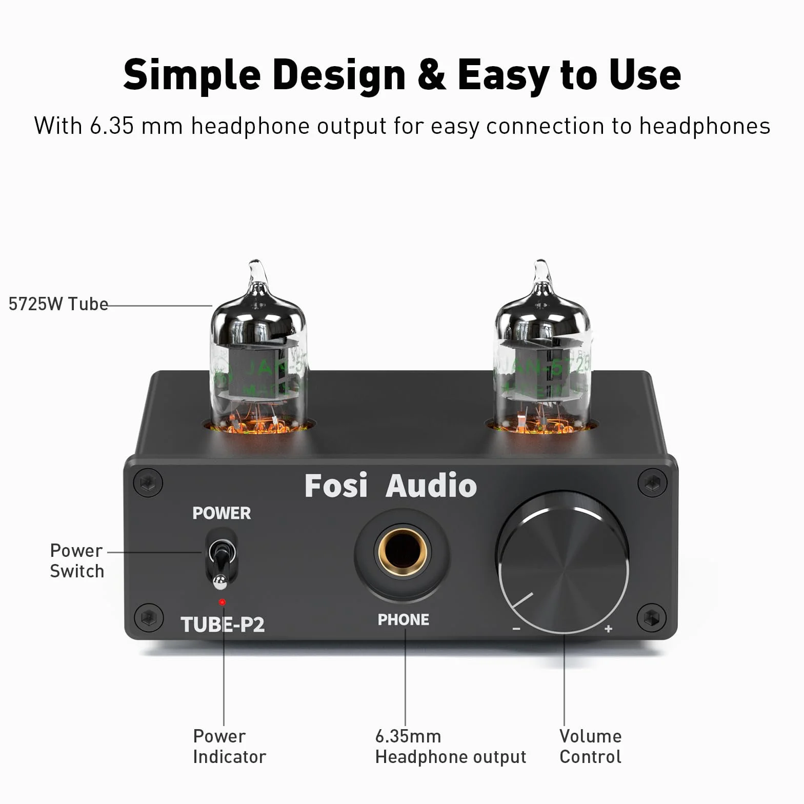 Fosi Audio P2 Wzmacniacz słuchawkowy Przedwzmacniacz z rurką próżniową Mini stereo Hi-Fi z ochroną wyjścia niskiego hałasu z uziemienia do słuchawek