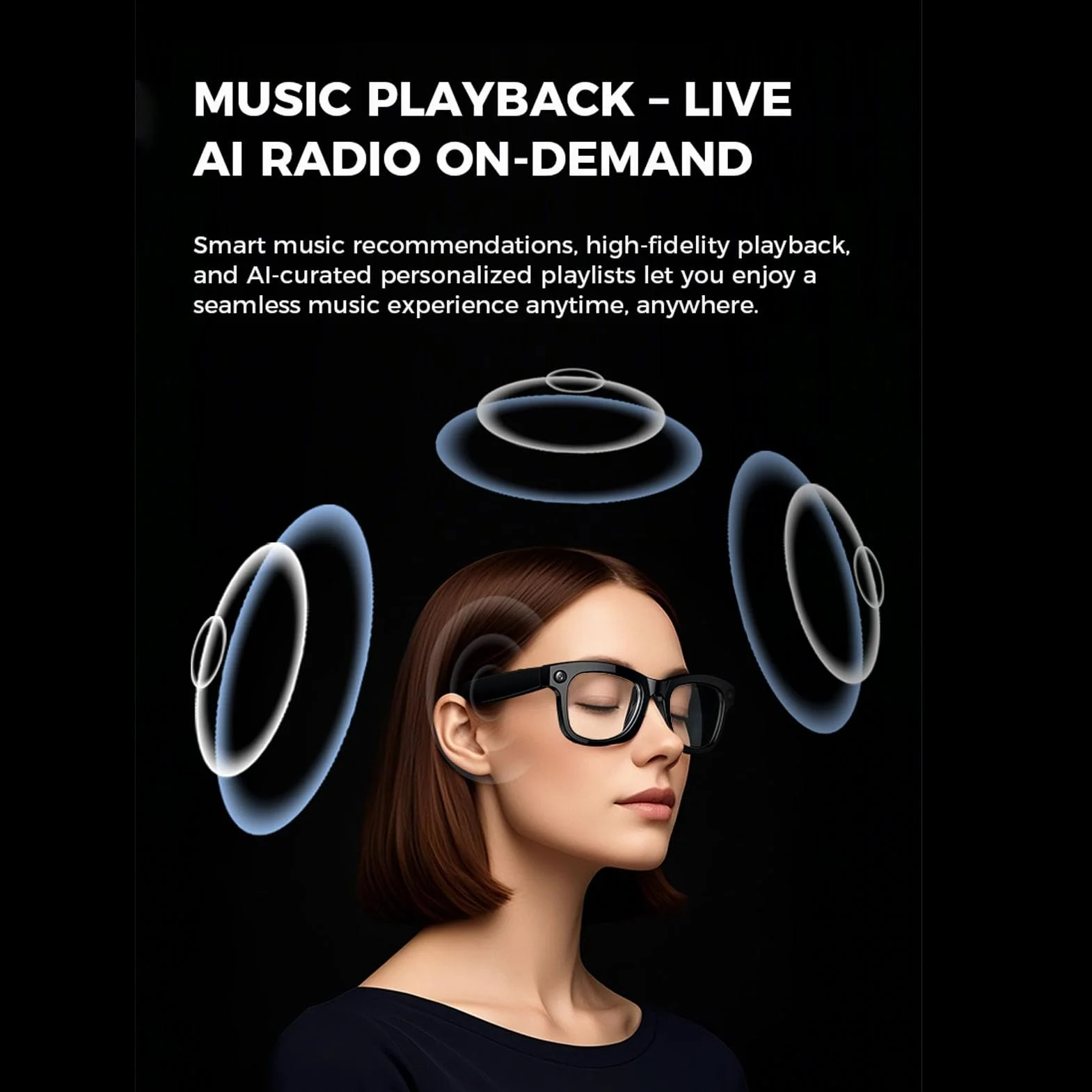 AI Smart Okulary z Aparatem 5MP i Otwartym Głośnikiem, Odtwarzanie Muzyki Bluetooth/przezroczyste Połączenia, Bateria 4H, Unisex na Biuro na Zewnątrz