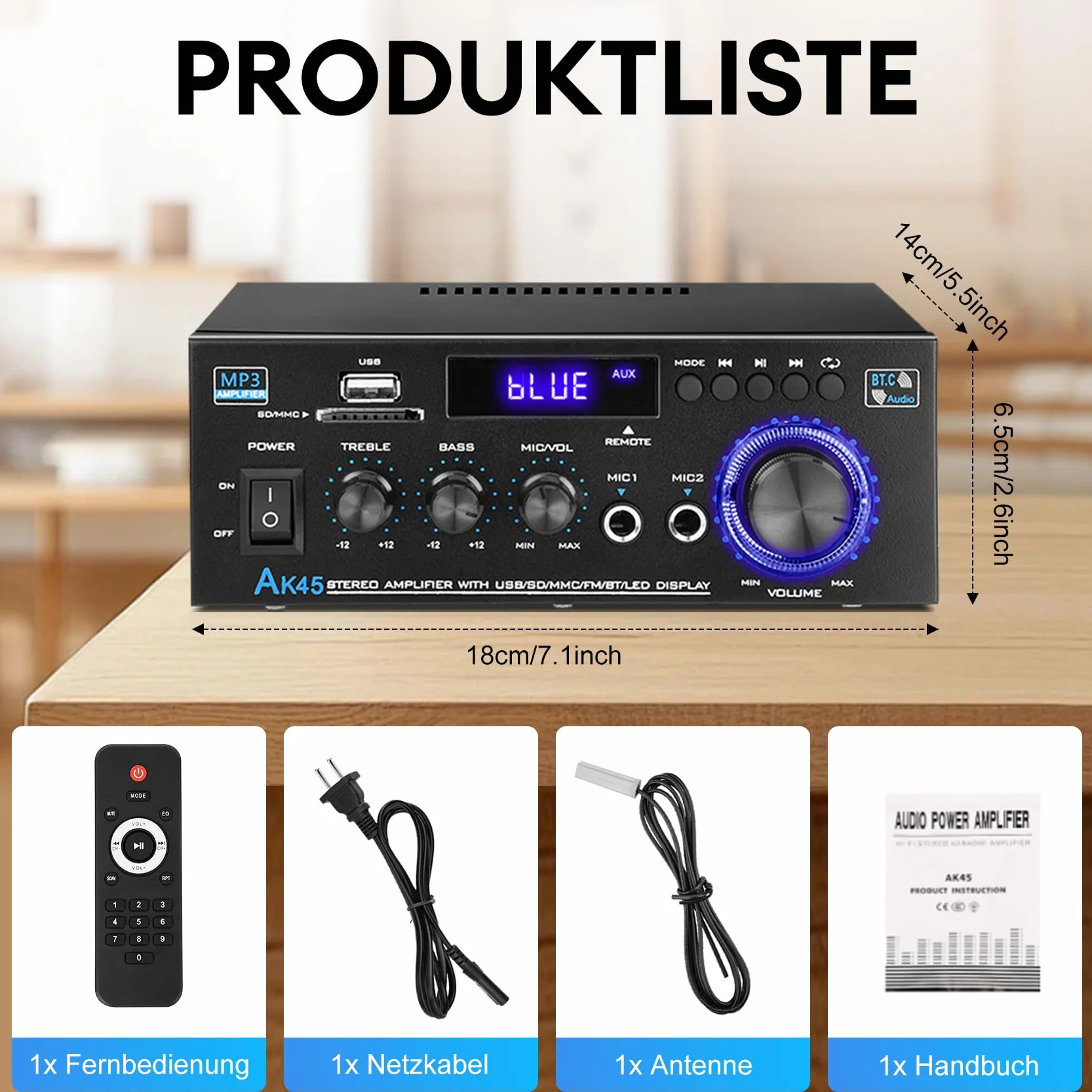 KKMOL AK45 Mini wzmacniacz hi-fi stereo Bluetooth 12V 220V 400W 2 kanały cyfrowy z USB SD pilot