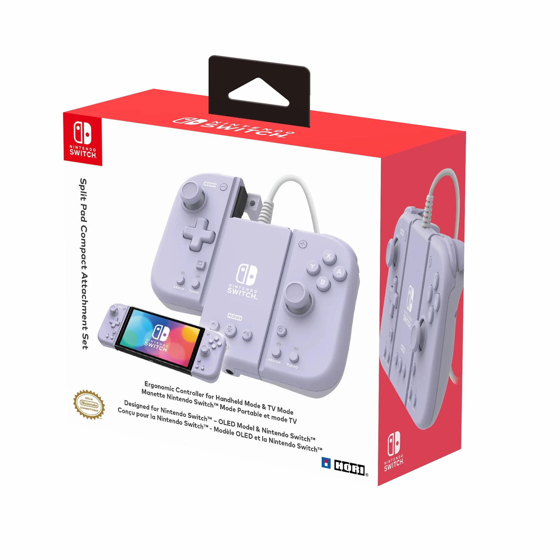 Hori Split Pad Compact Attachment Set (Violetto Lawenda) Ergonomiczny kontroler trybu przenośnego z przewodowym adapterem do Nintendo Switch/OLED - Oficjalna licencja Nintendo i Pokémon