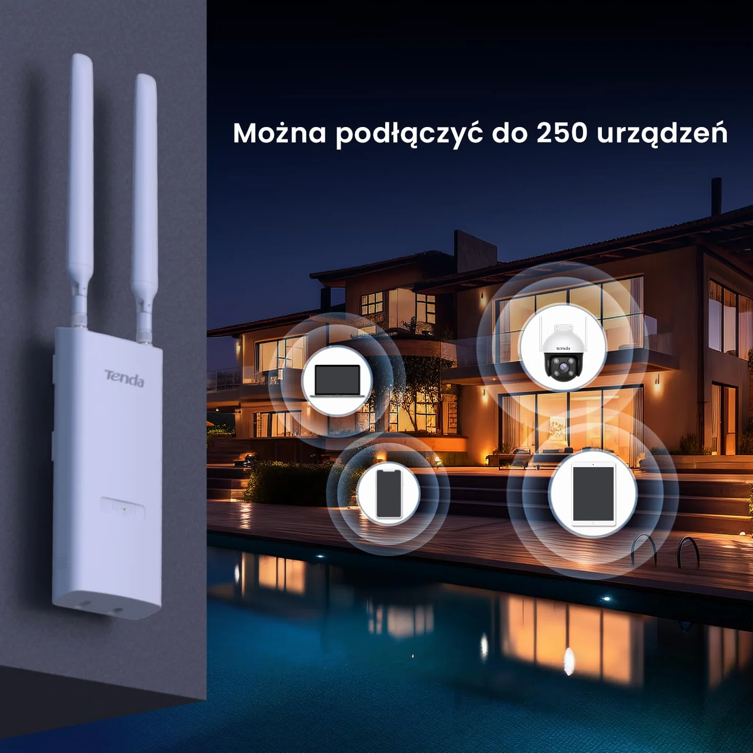 Tenda OAP1200 zewnętrzny punkt dostępowy AC1200 Gigabit Dualband PoE IP65 biały