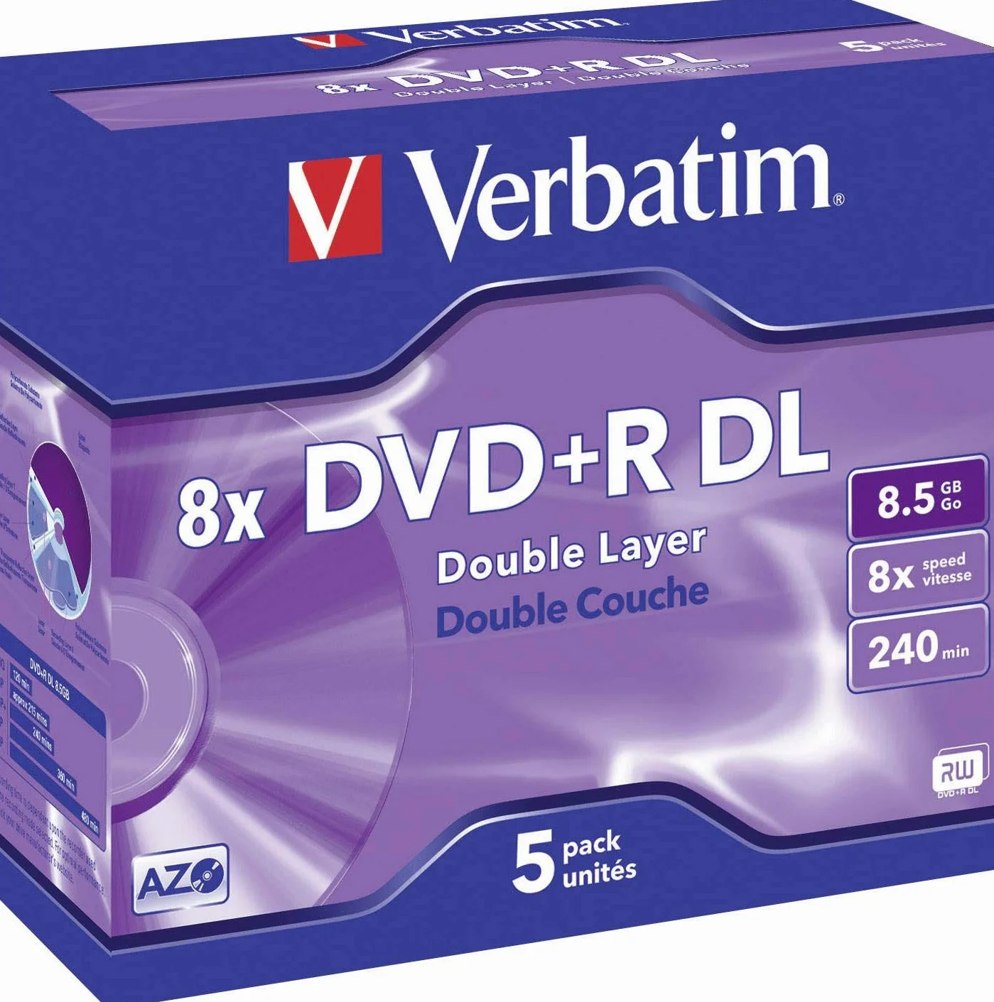 Verbatim DVD+R Double Layer Matt Silver 8,5 GB, opakowanie 5 sztuk, półfabrykaty na płyty DVD, 8-krotna prędkość spalania i Hardcoat Scratch Guard, puste miejsca DVD-R, DVD puste