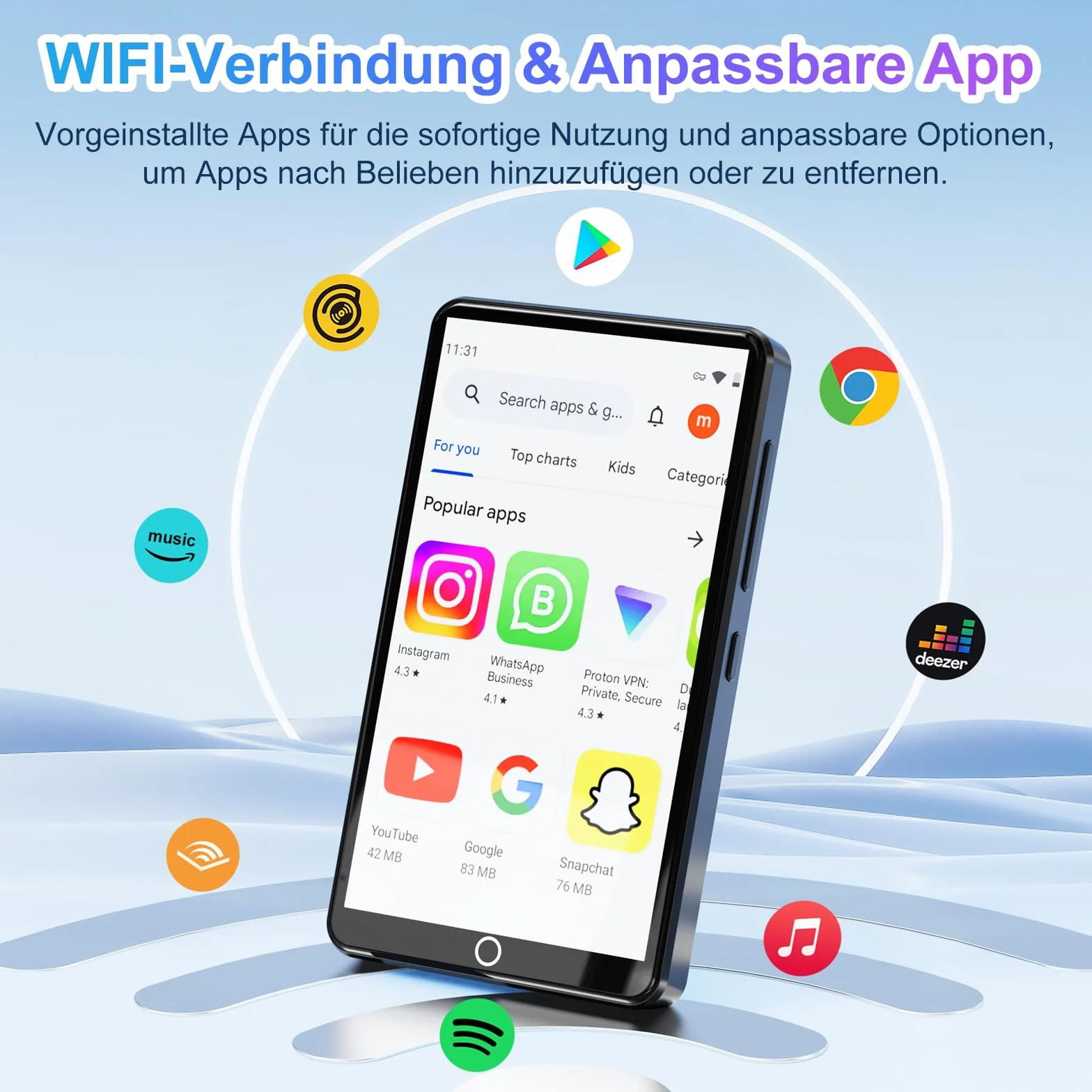 Odtwarzacz MP3 80 GB Bluetooth Wi-Fi 4,02" Ekran Dotykowy Android Player z Kamerą Radio FM