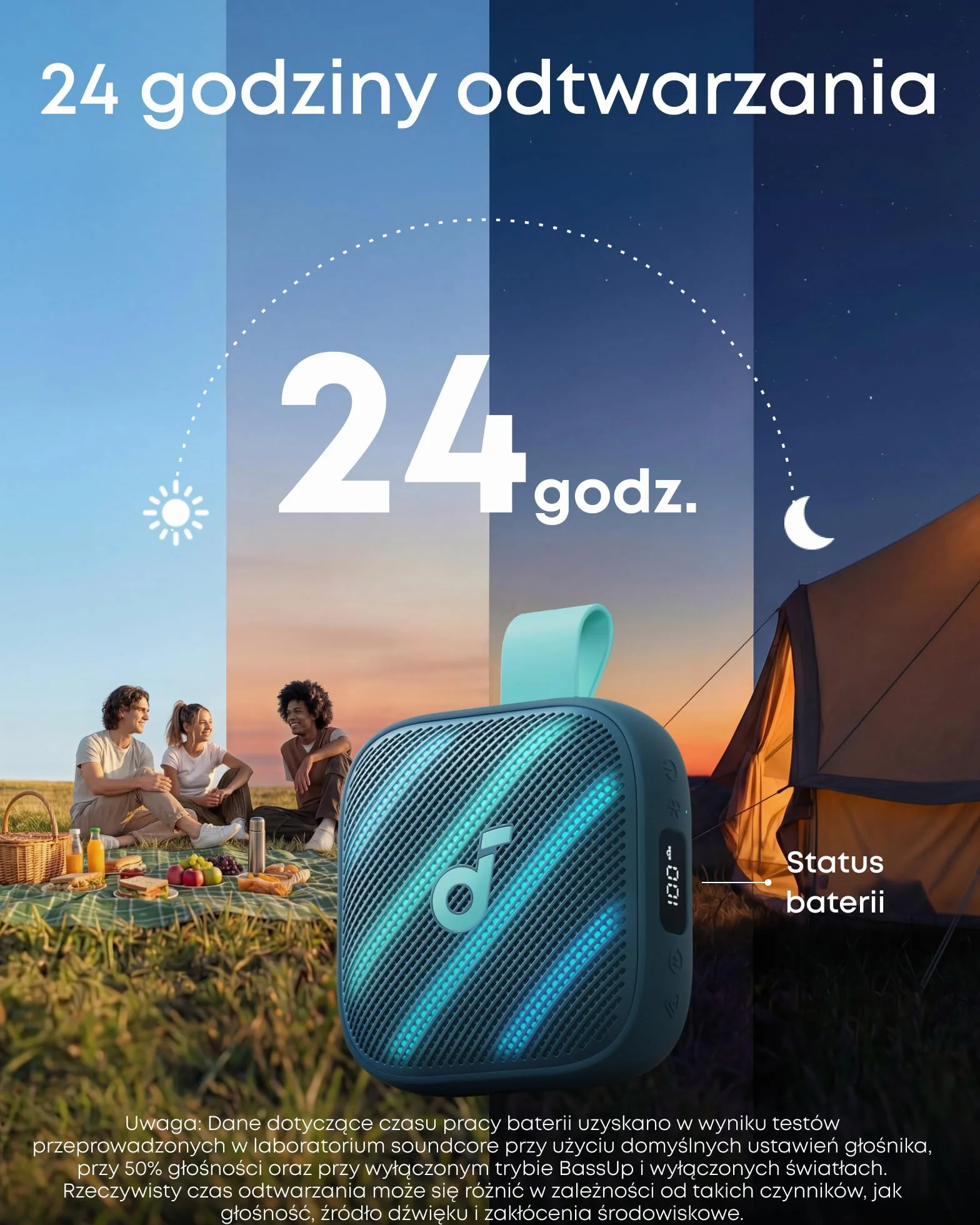 Głośnik przenośny soundcore Boom Go 3i firmy Anker, dźwięk o mocy 15 W, 24 godziny odtwarzania, klasa wodoodporności IP68, BassUp 2.0, funkcja awaryjnego ładowania, Bluetooth 6.0 (Niebieski)