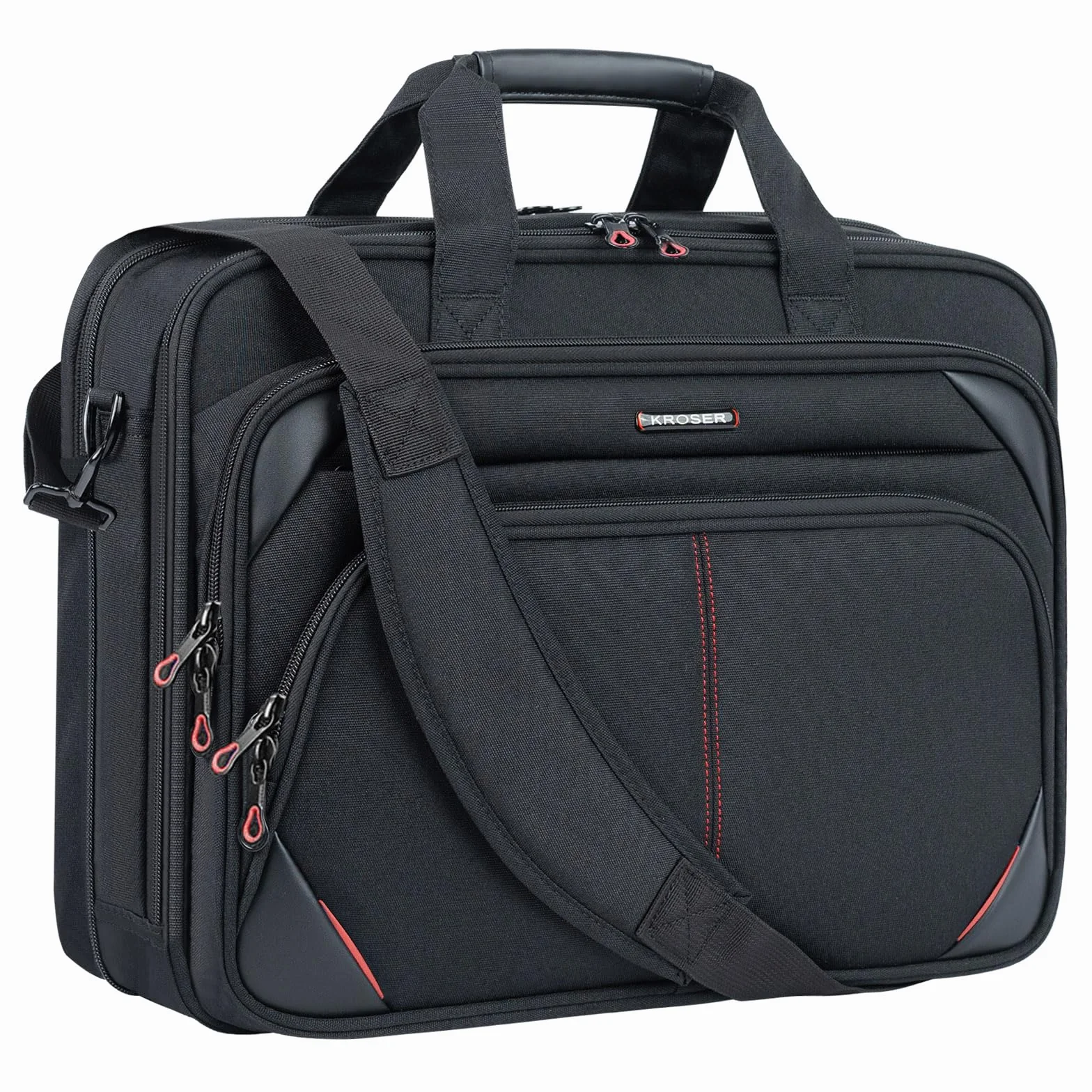 KROSER Torba na laptopa 15.6 cala biznesowa wodoodporna z kieszeniami RFID czarny czerwony