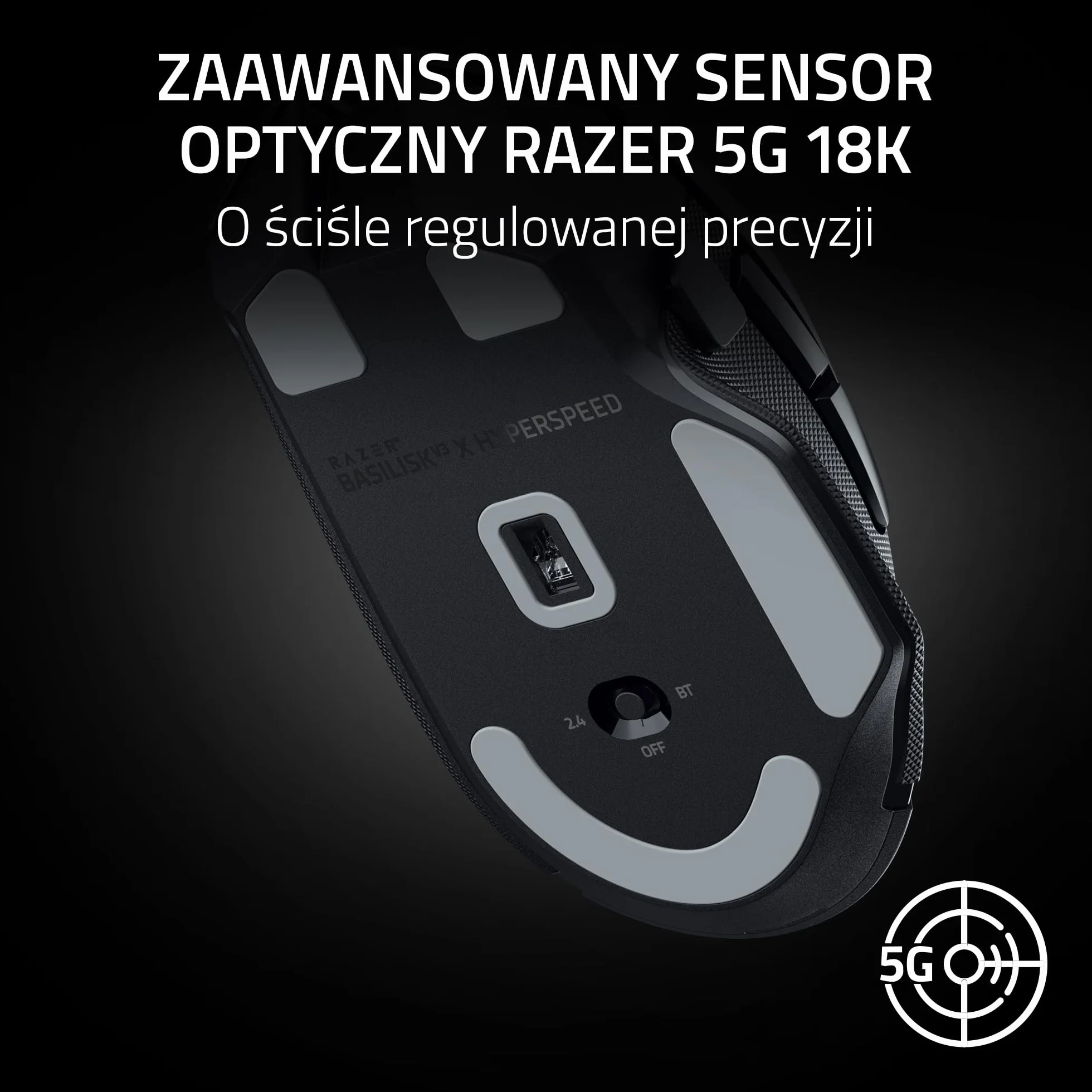 Razer Basilisk V3 X HyperSpeed Bezprzewodowa Mysz Do Gier, Ergonomiczny Kształt, 9 Konfigurowalnych Elementów Sterujących, Czujnik Optyczny 5G 18K, Czarny