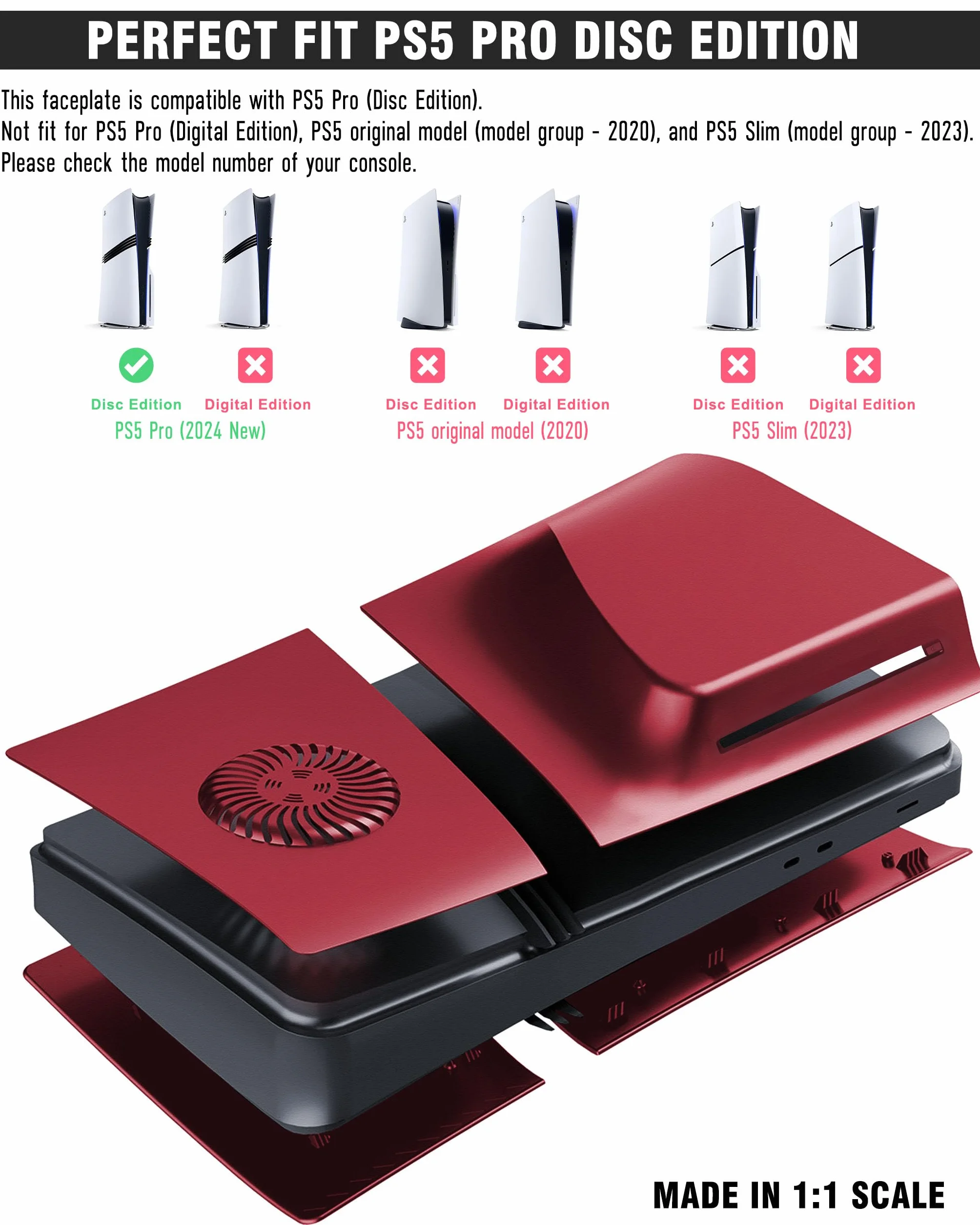 Joso Płyta czołowa do PS5 Pro wersja cyfrowa, odporna na zarysowania obudowa pyłoszczelna, osłona pasuje do konsoli PS5, płyty do akcesoriów PS5 Pro, łatwa instalacja
