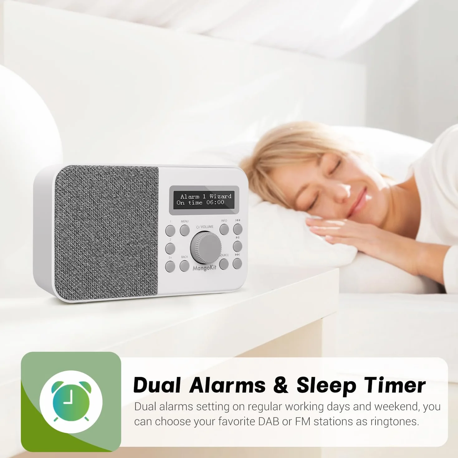 PR2S Przenośne Radio Cyfrowe DAB i FM z Głośnikiem Bluetooth, Budzikiem, 40 Stacji, Szary
