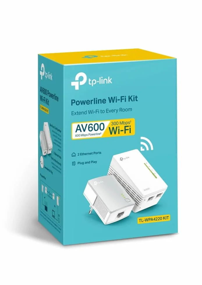 TP-Link TL-WPA4220 ZESTAW AV600 Wi-Fi N300 WiFi Powerline (maksymalna moc 600 Mb / s, maks. 300 Mb / s 2,4 GHz Wi-Fi, Plug and Play, kompatybilny ze wszystkimi adapterami Powerline, zestaw 2), biały
