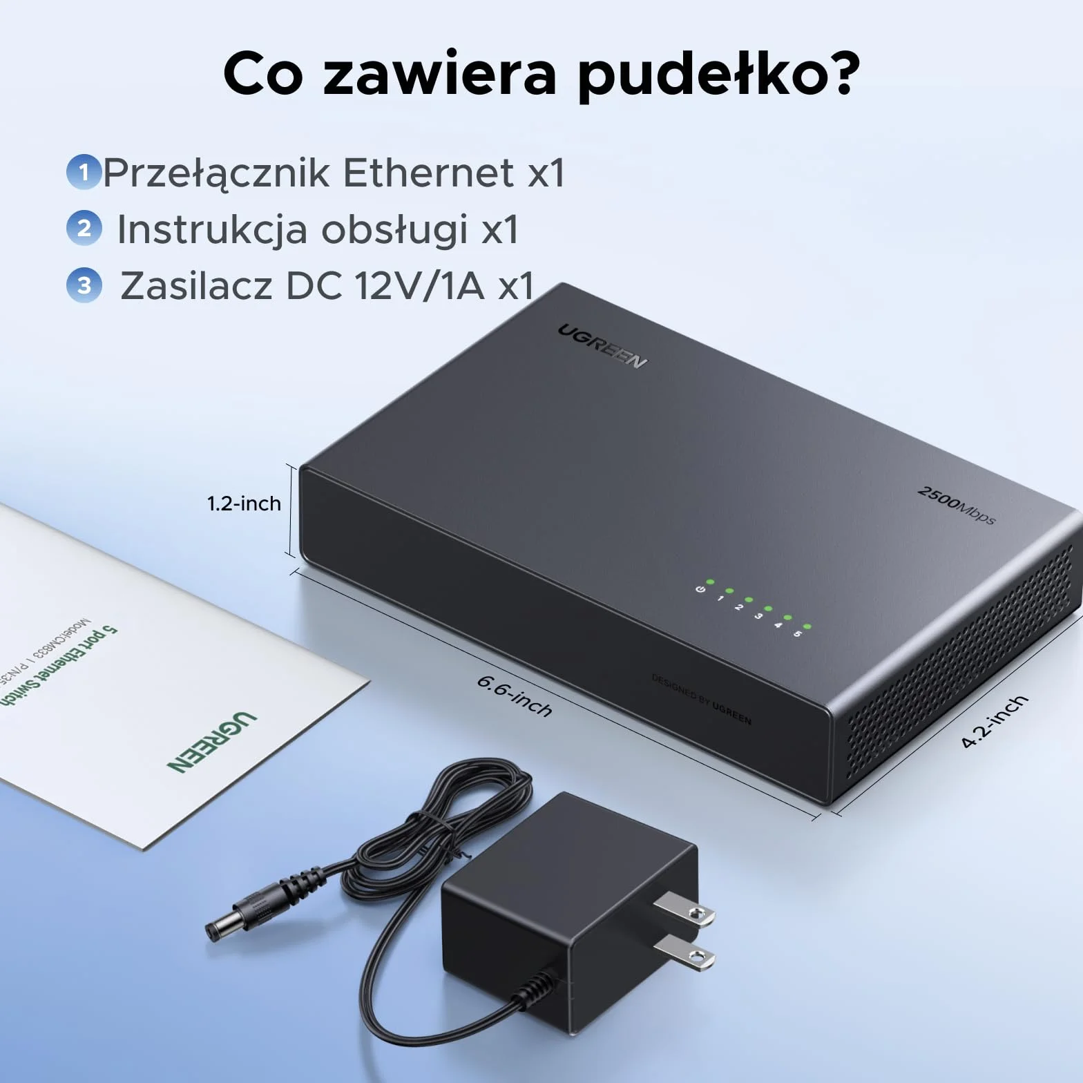 UGREEN Przełącznik LAN 2.5G z 5 portami 2.5G, niezarządzany przełącznik sieciowy do komputerów, serwerów NAS, serwerów, punktów dostępowych WiFi 6