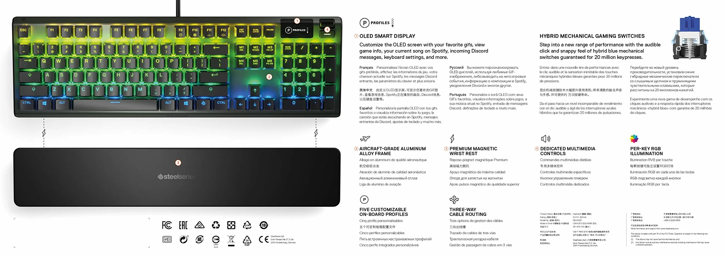 SteelSeries Apex 5 hybrydowa mechaniczna klawiatura gamingowa RGB OLED Smart Display QWERTY
