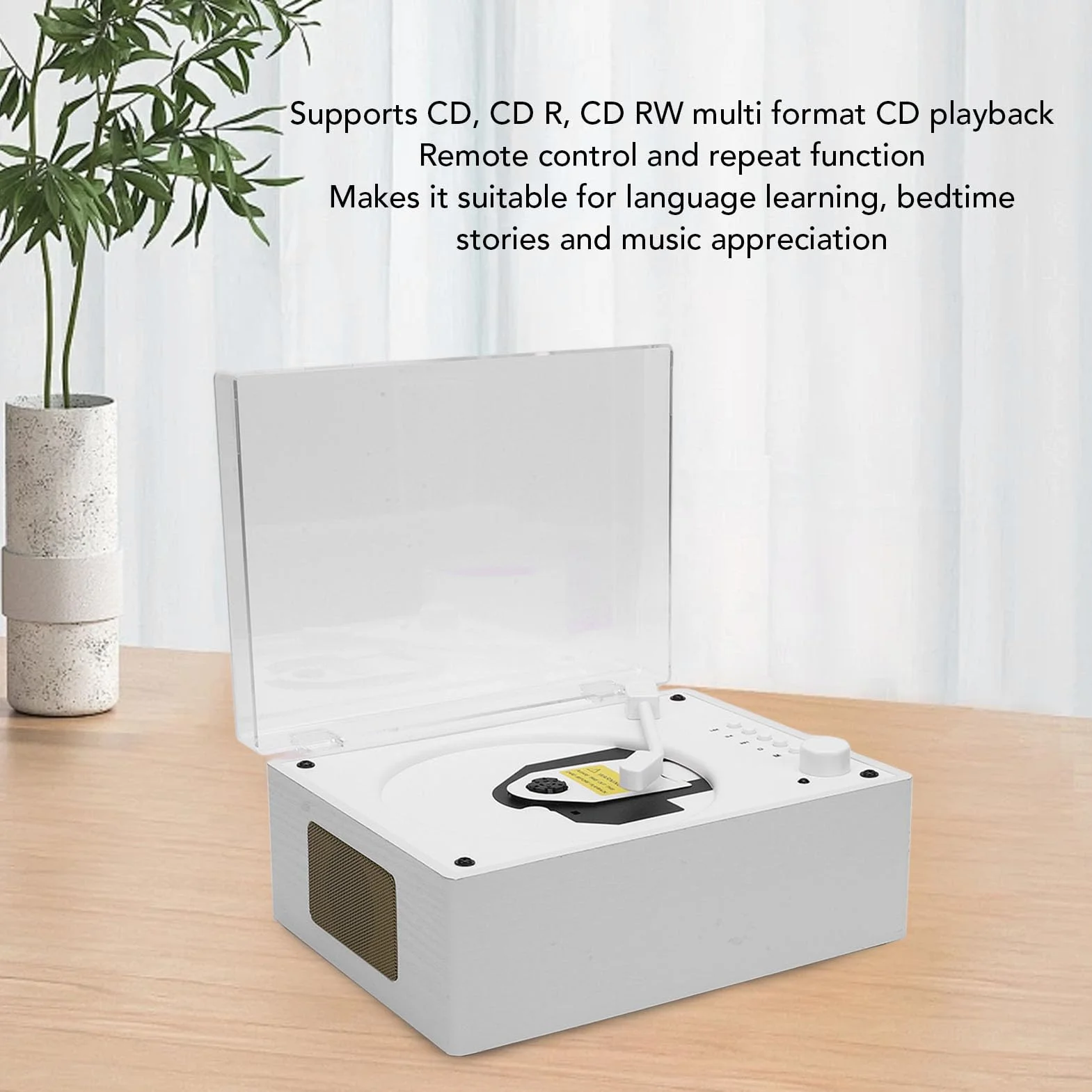 Odtwarzacz CD Bluetooth 5.0 z Podwójnymi Głośnikami Stereo, Biały