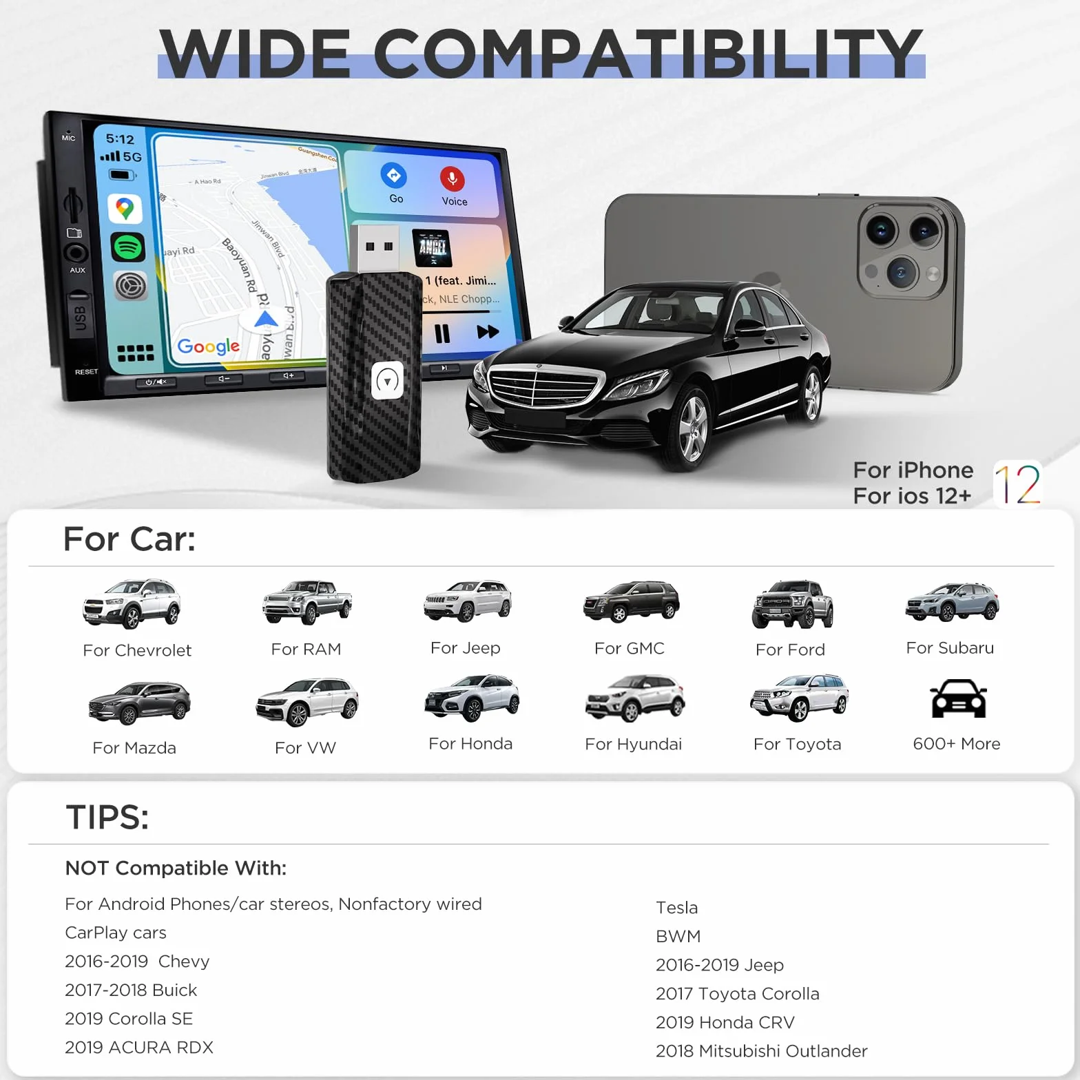 MSXTTLY Bezprzewodowy Adapter CarPlay U2C-AIR, Wi-Fi 5 GHz, USB A/C, Czarny