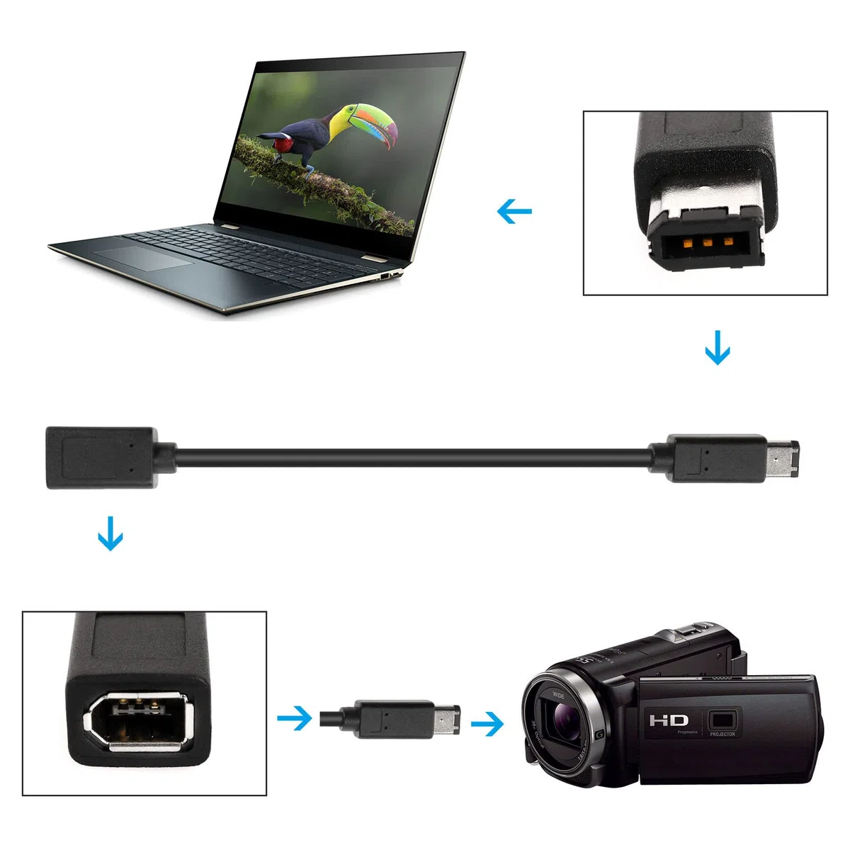 IEEE 1394 6Pin ?e?skie do 1394 6Pin m?skie Firewire 400 do 800 kabel adapter do przesy?ania danych kabel konwertera kompatybilny z MacBook Pro Mac Mini czarny 22cm