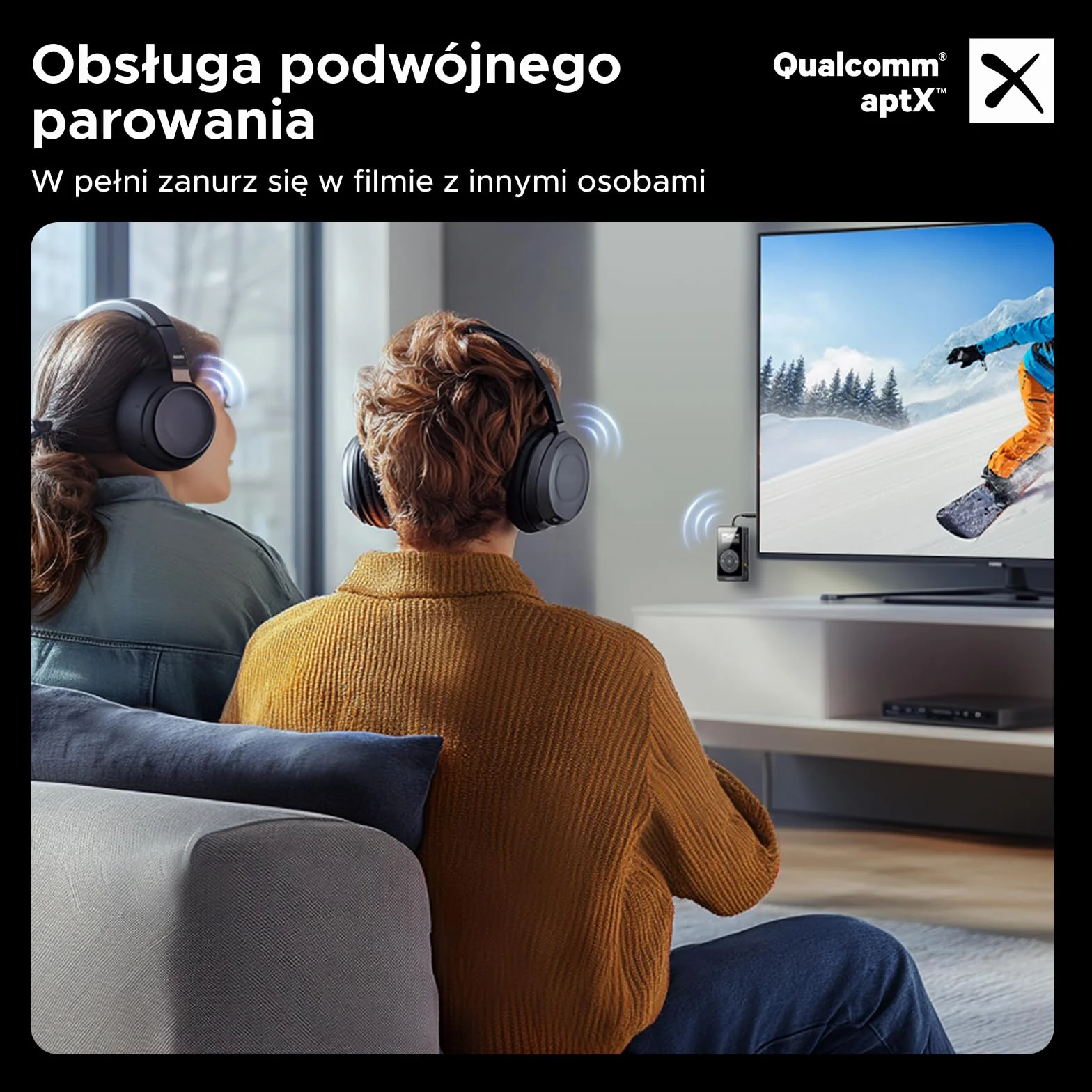 UGREEN aptX AD-HQ Bluetooth Transmitter Jack Adapter Bluetooth ze wskaźnikiem LED dla 2 słuchawek Airpods,nadajnik-odbiornik kompatybilny z TV,samolotem,samochodem,32-godzinna żywotność baterii