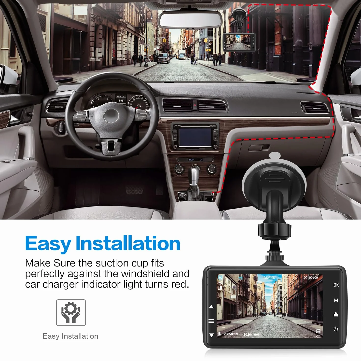 BOOGIIO 1080P FHD Car Driving Recorder 3'' IPS Screen 170° Wide Angle Kamera przednia z 32G SD Card