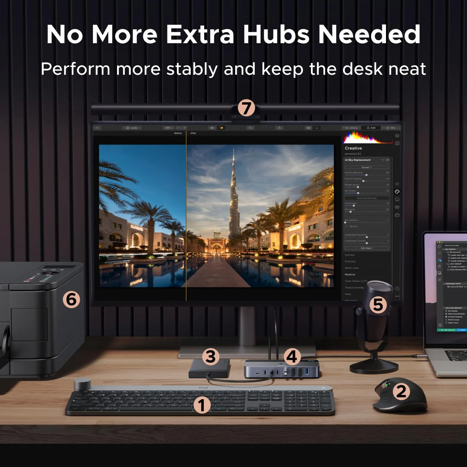 Przełącznik USB UGREEN 2 wejścia 7 wyjść 5Gbps 4xUSB A 3xUSB C 2-częściowy do myszy klawiatury