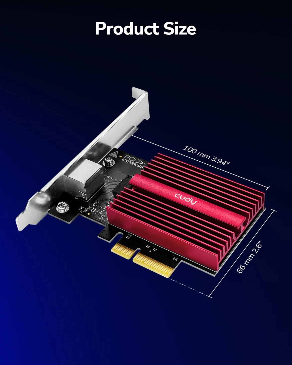 Cudy Karta sieciowa 10 GB PCIe, adapter 10G Base-T, Flow Control, 10 Gigabit Ethernet adapter do Windows 11/10, Windows Server 2022 i Linux, w zestawie kabel sieciowy
