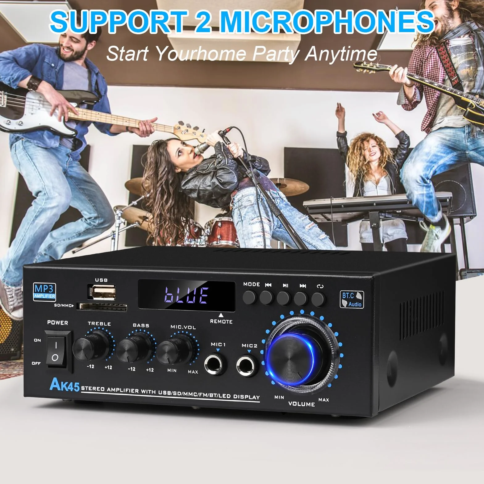 Romicta Wzmacniacz audio, wzmacniacz HiFi, wzmacniacz stereo 600 W, 2-kanałowy, Bluetooth 5.0, wyświetlacz LCD 12 V, 220 V, Hi-Fi, przenośne radio FM, karta SD Card/USB, do domu lub samochodu