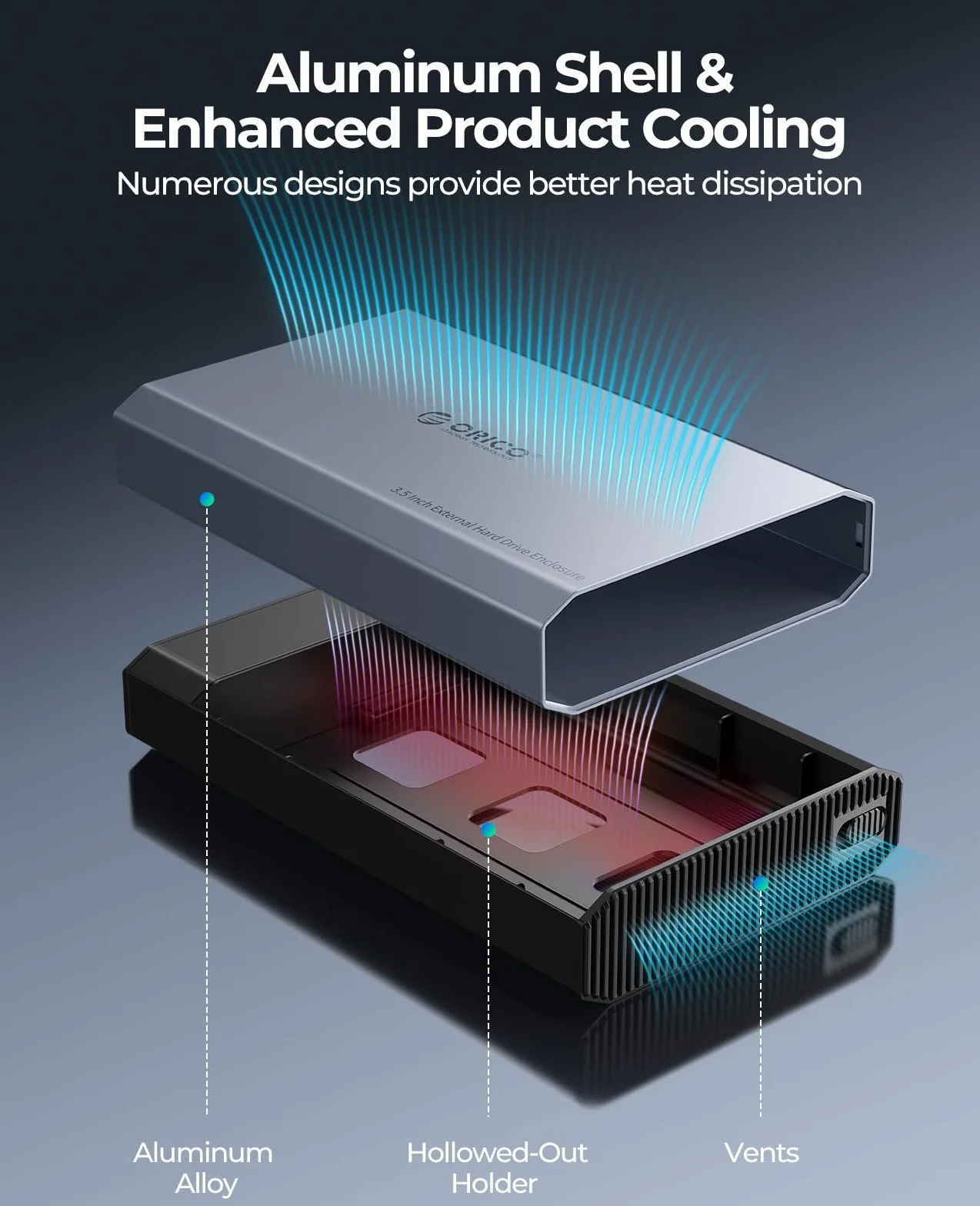 ORICO Aluminiowa obudowa dysku twardego 3,5 cala USB C 3.2 6 Gbps zewnętrzna HDD SATA SSD 20 TB