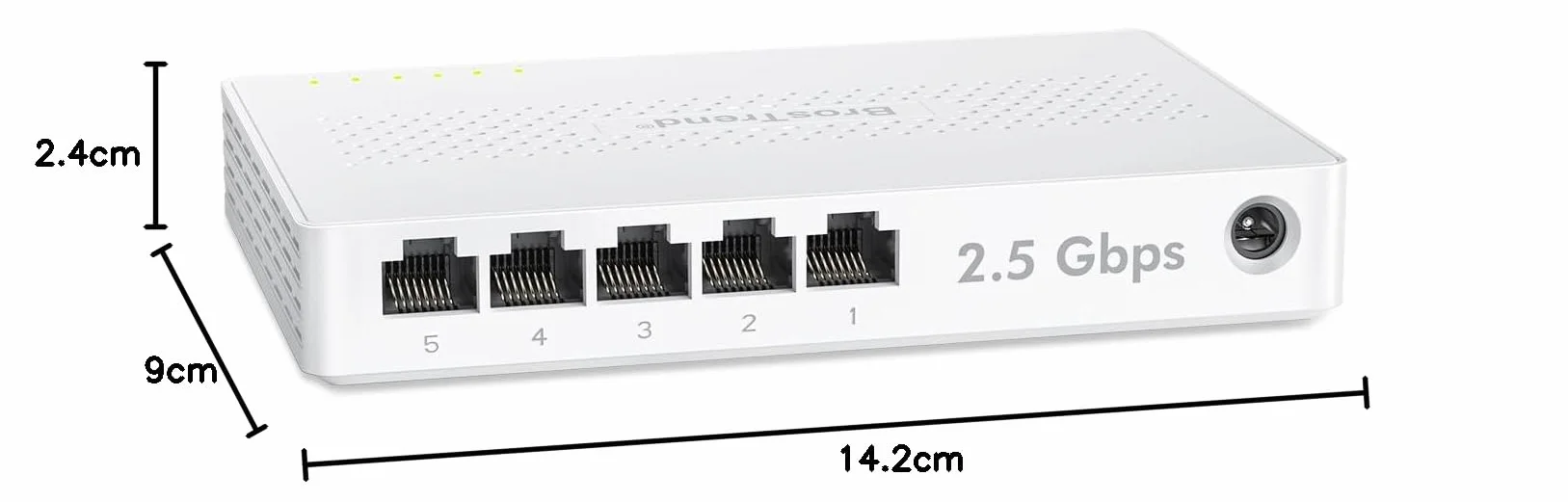 BrosTrend Przełącznik 5 portów 2,5 GB, niezarządzany przełącznik Ethernet do konsoli do gier, komputera, NAS itp. Przełącznik sieciowy 2,5 Gigabit bez wentylatora Plug & Play, dożywotnia ochrona