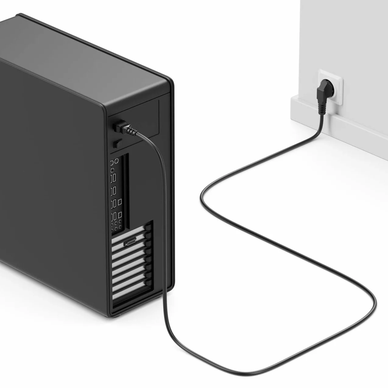 deleyCON 3,0m Kabel Zasilający Przewód Sieciowy Wtyk Ochronny Typ F (CEE 7/7) 90° Kątowy na Gniazdo C13 PC Komputer Monitor Drukarka Projektor - Czarny