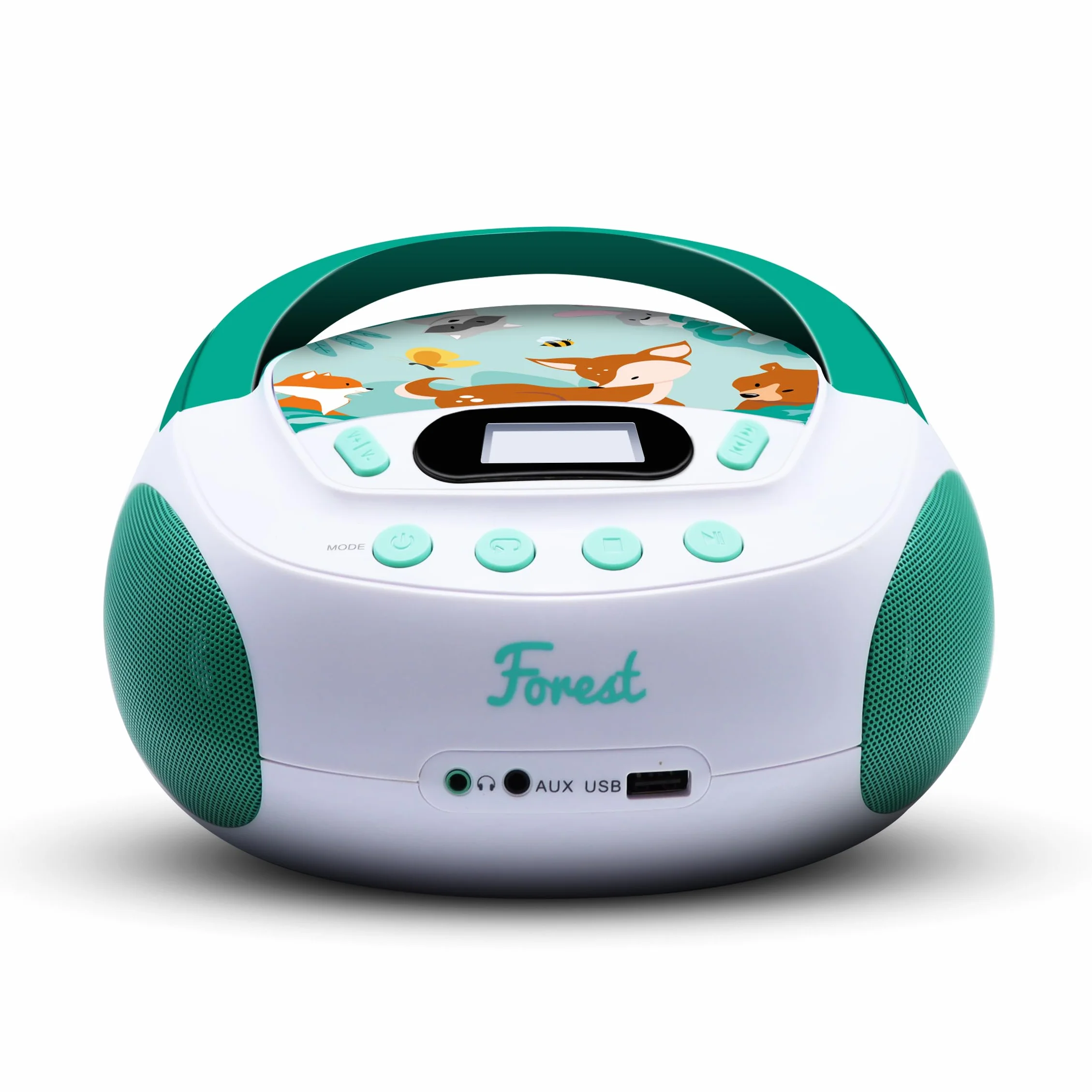 Odtwarzacz CD MP3 Forest Metronic dla dzieci z portem USB i wejściem audio Biały/Zielony