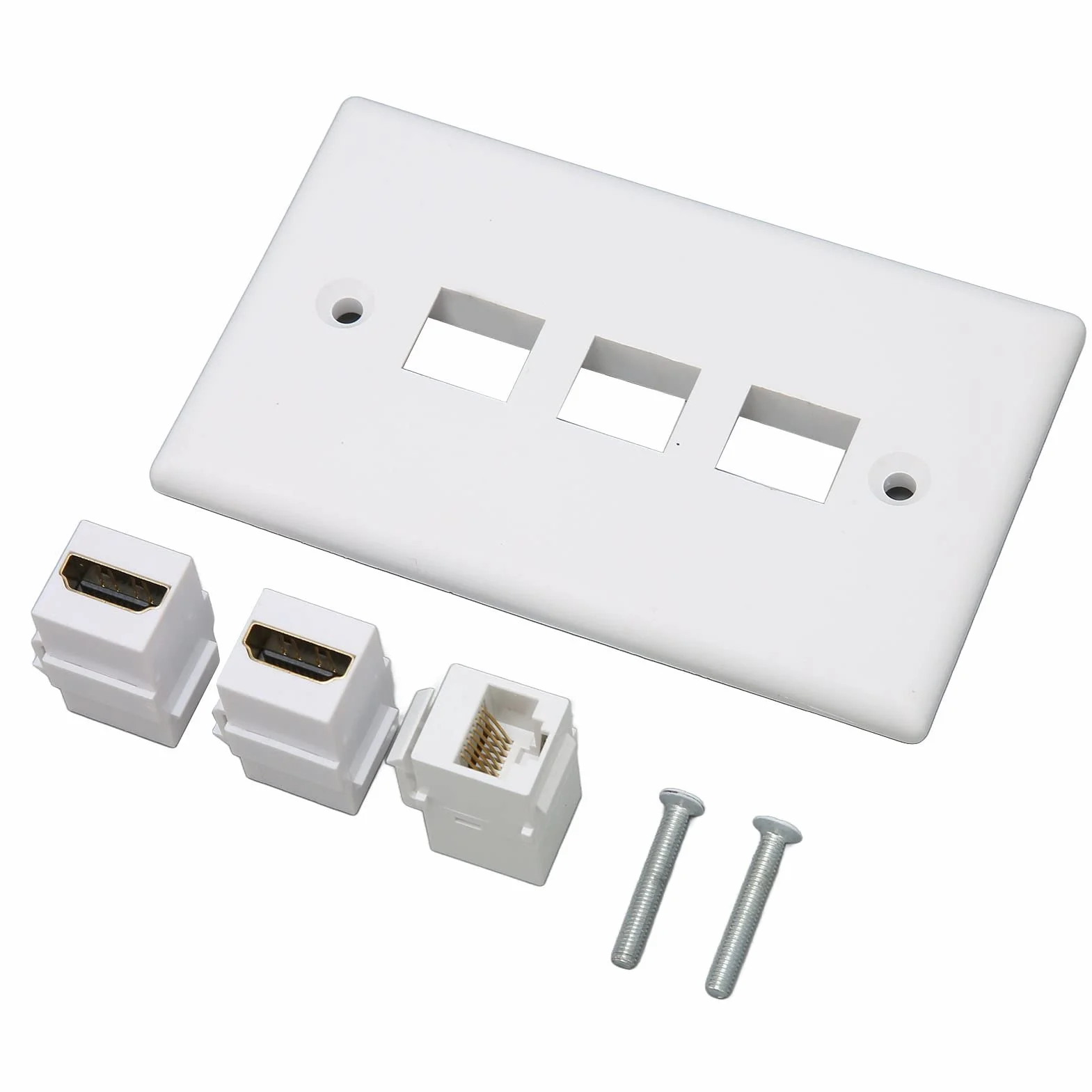 Płytka ścienna HDMI Ethernet, Gniazdo Keystone RJ45 Cat6 i 2 Gniazda Multimedialne 4K HD, Płytka ścienna Ethernet Bez Lutowania dla Projektora HDTV