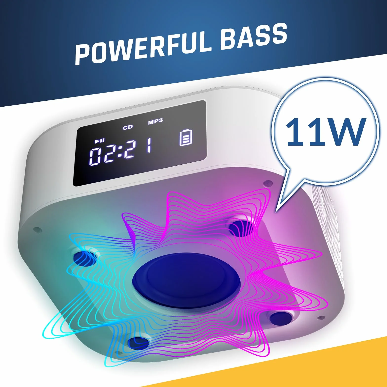 KLIM Odtwarzacz CD stereo Boombox E1, BASS Boost z subwooferem, radio FM z odtwarzaczem CD i USB, Bluetooth, AUX, domowy zestaw stereo, przewodowy lub bezprzewodowy, akumulator, pilot zdalnego