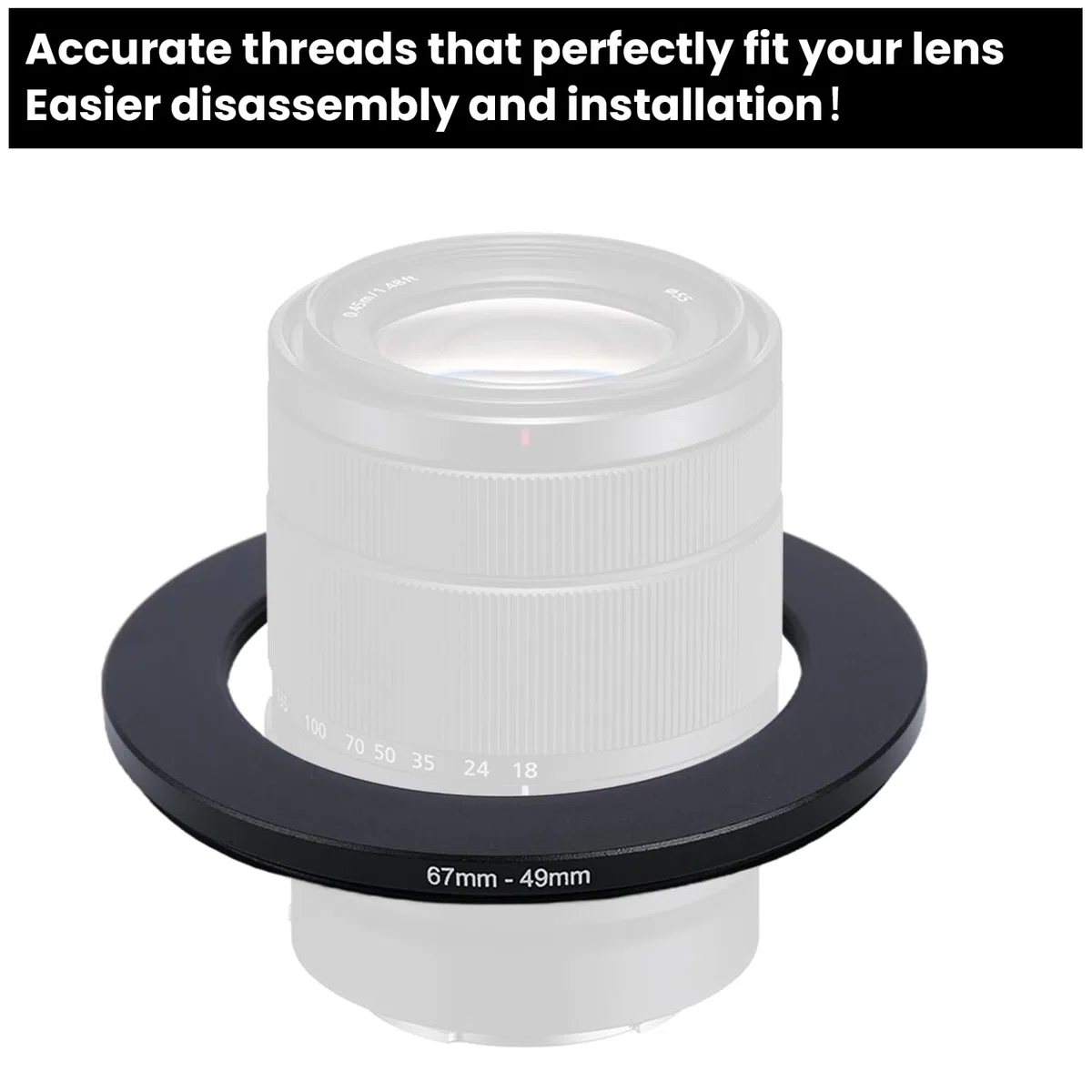 Metalowy adapter do filtra Step-Down Ring – 67 mm na 49 mm – metalowy pierścień step-down adapter do filtrów, kompatybilny ze wszystkimi 49 mm UV, CPL, ND, osłonami obiektywu, obiektywami gwintowanymi