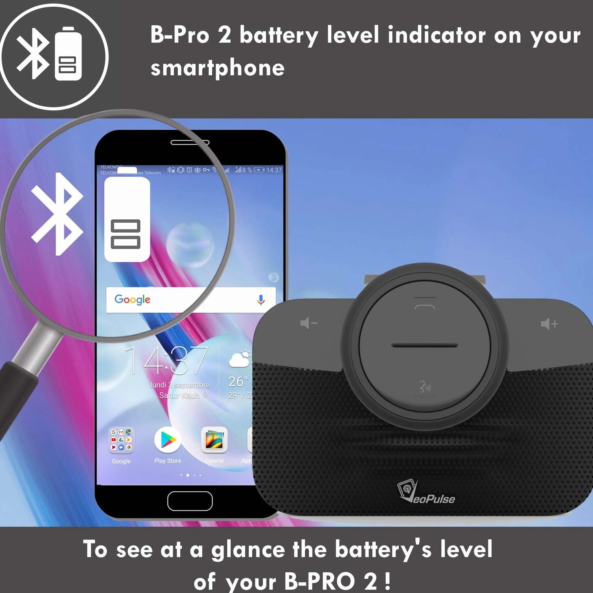 Zestaw głośnomówiący B-PRO 2B Bluetooth z lampką i automatycznym połączeniem, do bezpiecznych i legalnych rozmów telefonicznych podczas jazdy