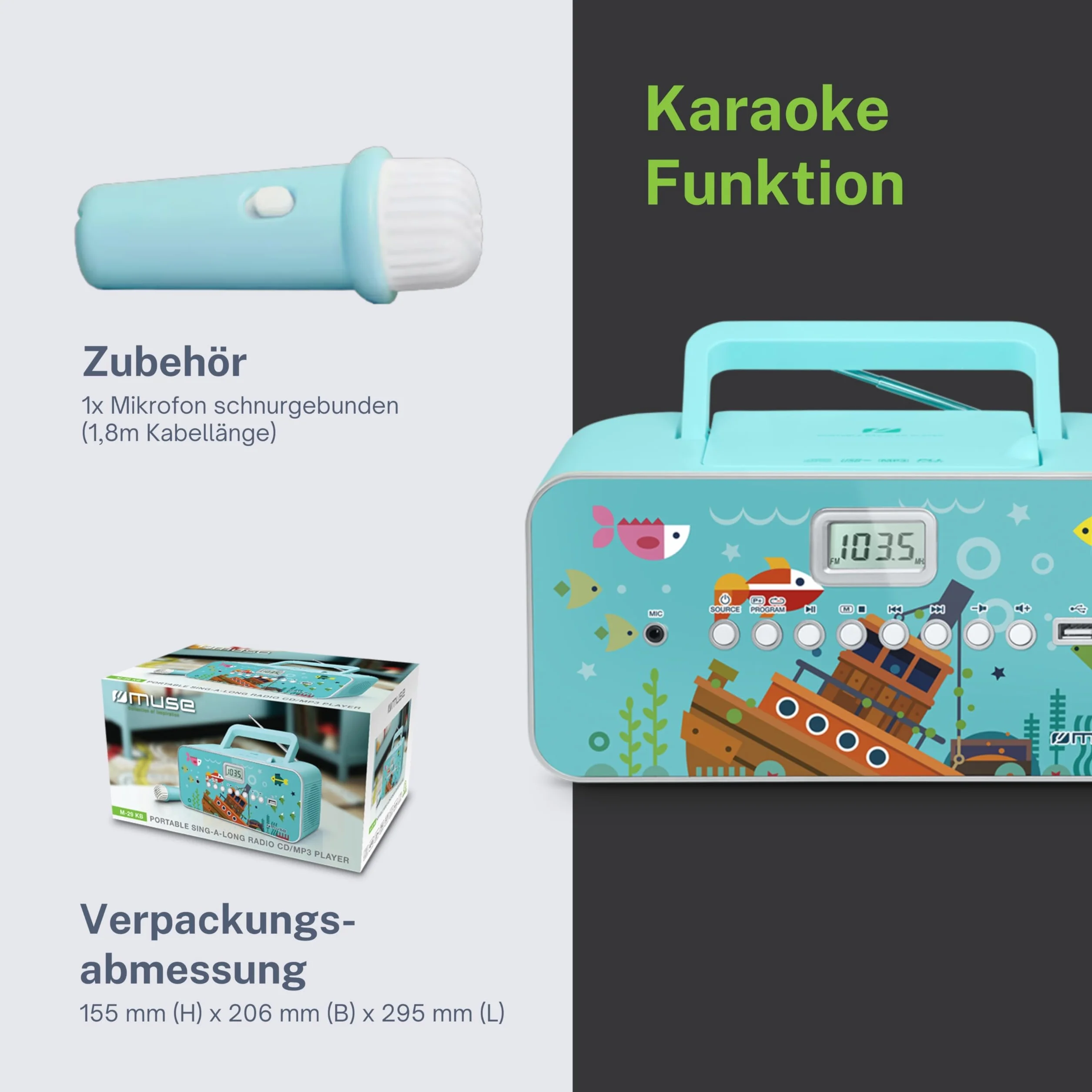 MUSE Radioodtwarzacz M-29 KB, Niebieski