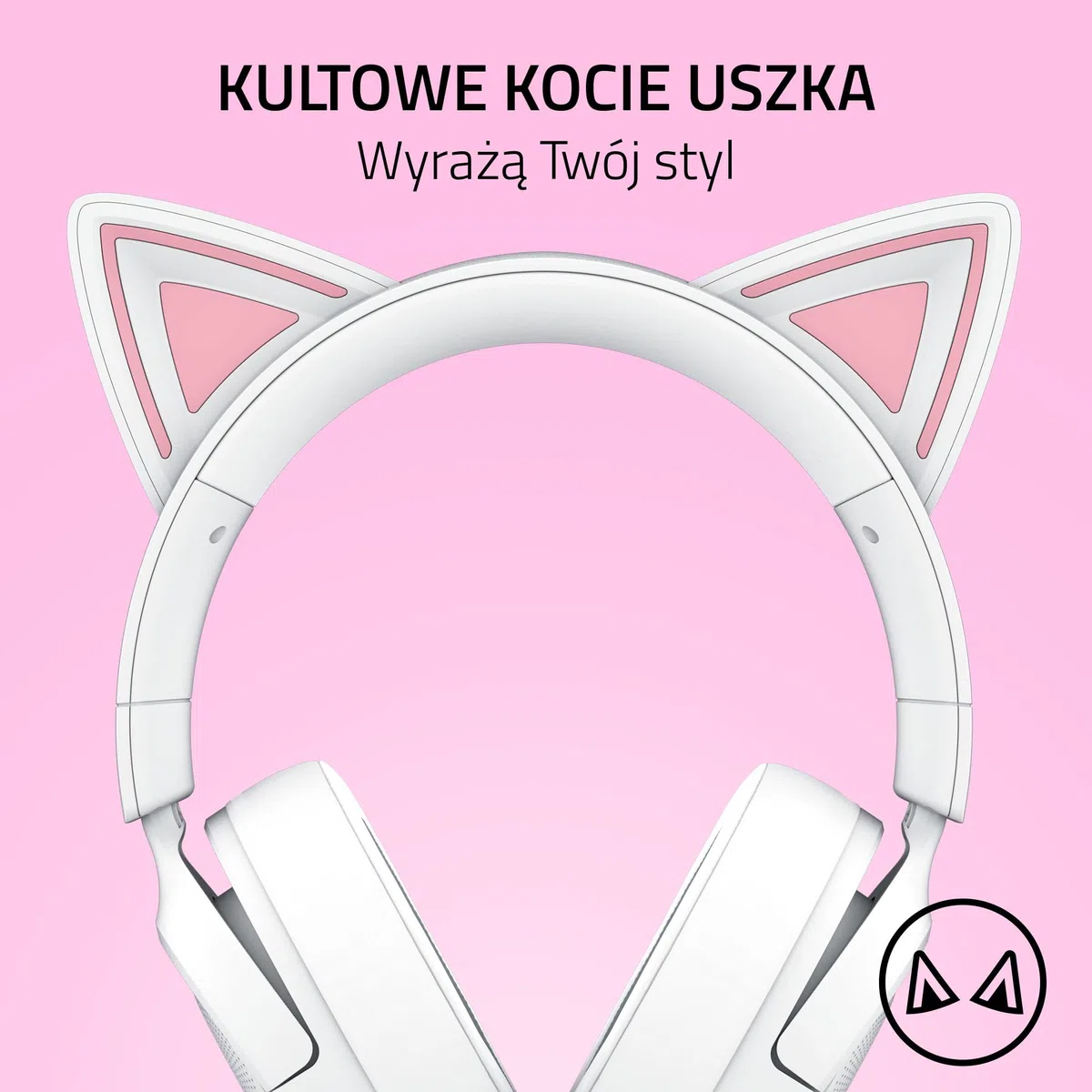Razer Kraken Kitty V3 X - przewodowy zestaw słuchawkowy Kitty do gier - kultowe uszy Kitty - lekki, waży tylko 270g - mikrofon HyperClear Cardioid - przetworniki TriForce 40mm | Biały