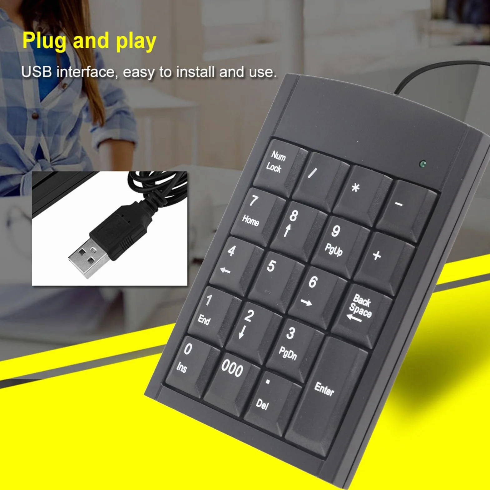 Klawiatura numeryczna USB, 19-przyciskowa mini klawiatura do kalkulatora biurkowego, laptopów, blok numeryczny dla księgowych
