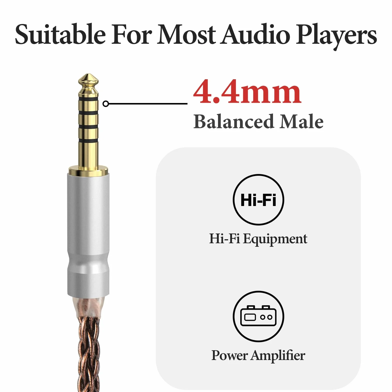 Geekria Apollo Wtykowy kabel audio z miedzi pojedynczego kryształu, kompatybilny z Meze Audio 99 Classics, 109 PRO, LIRIC 2, Strada, 4,4 mm na podwójne 3,5 mm (1,5 m)